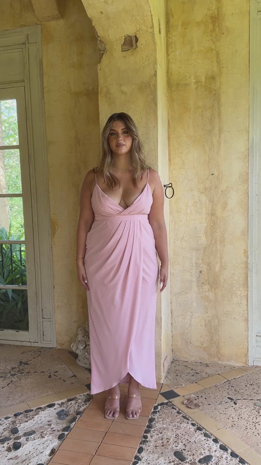 Load video: Charlotte Draped Maxi Dress - Pink - Billy J