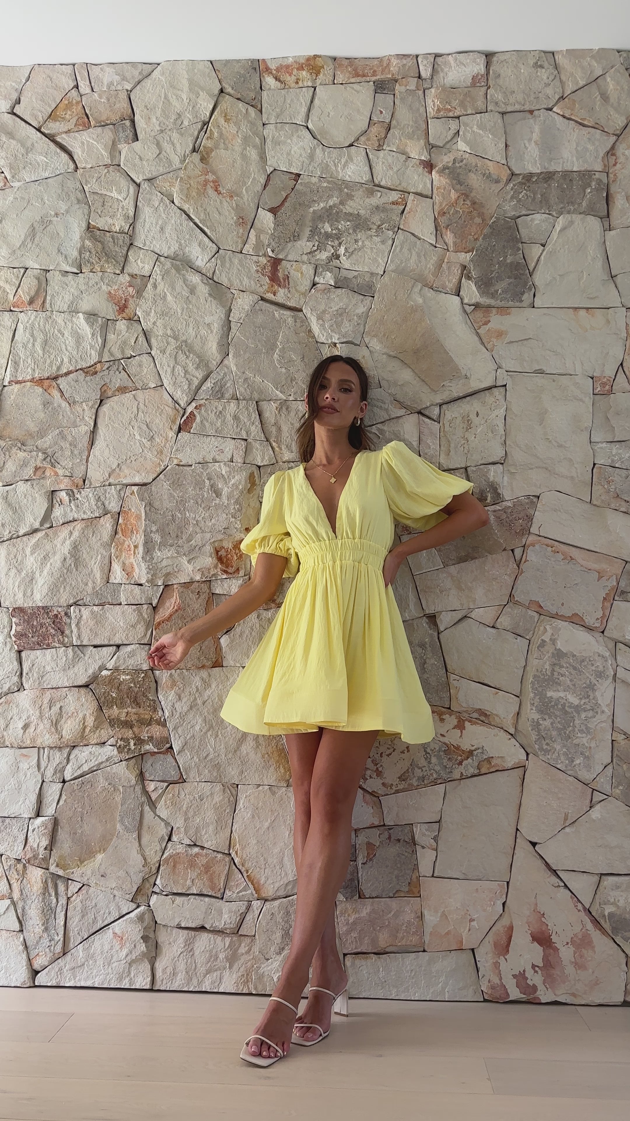 Load video: Erin Mini Dress - Yellow - Billy J