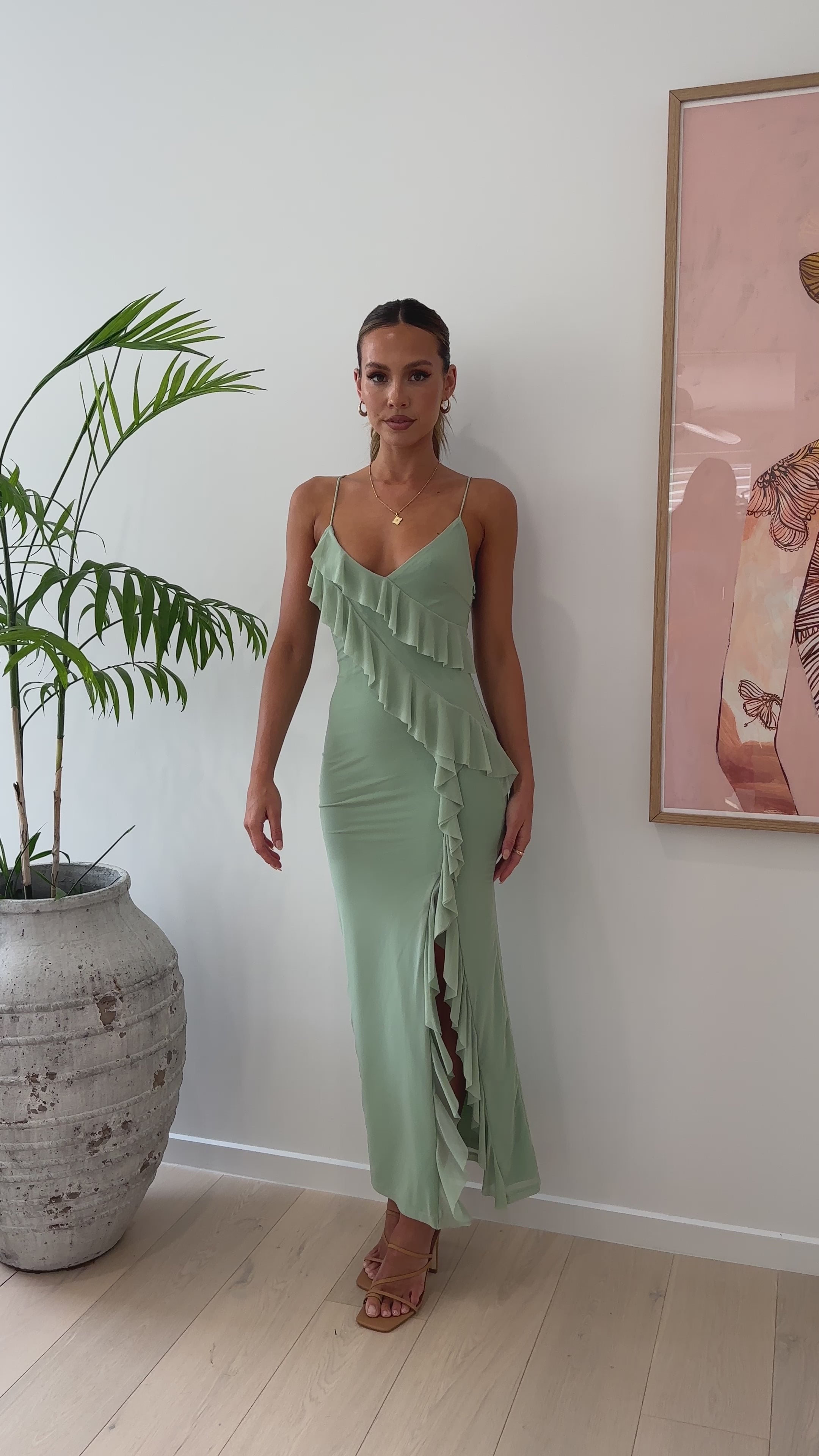 Load video: Debbie Midi Dress - Sage - Billy J