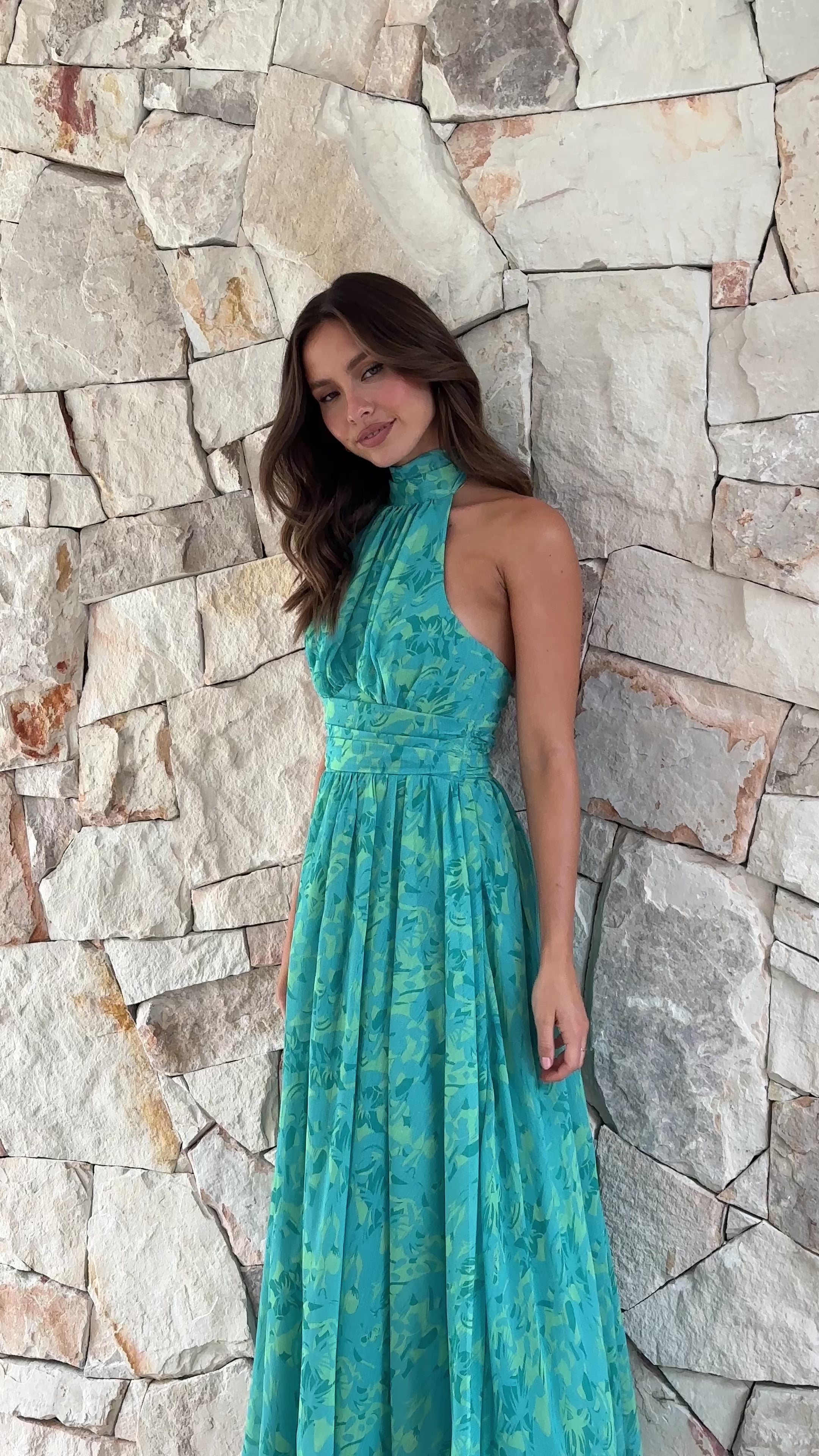Load video: Zahava Maxi Dress - Green Floral - Billy J