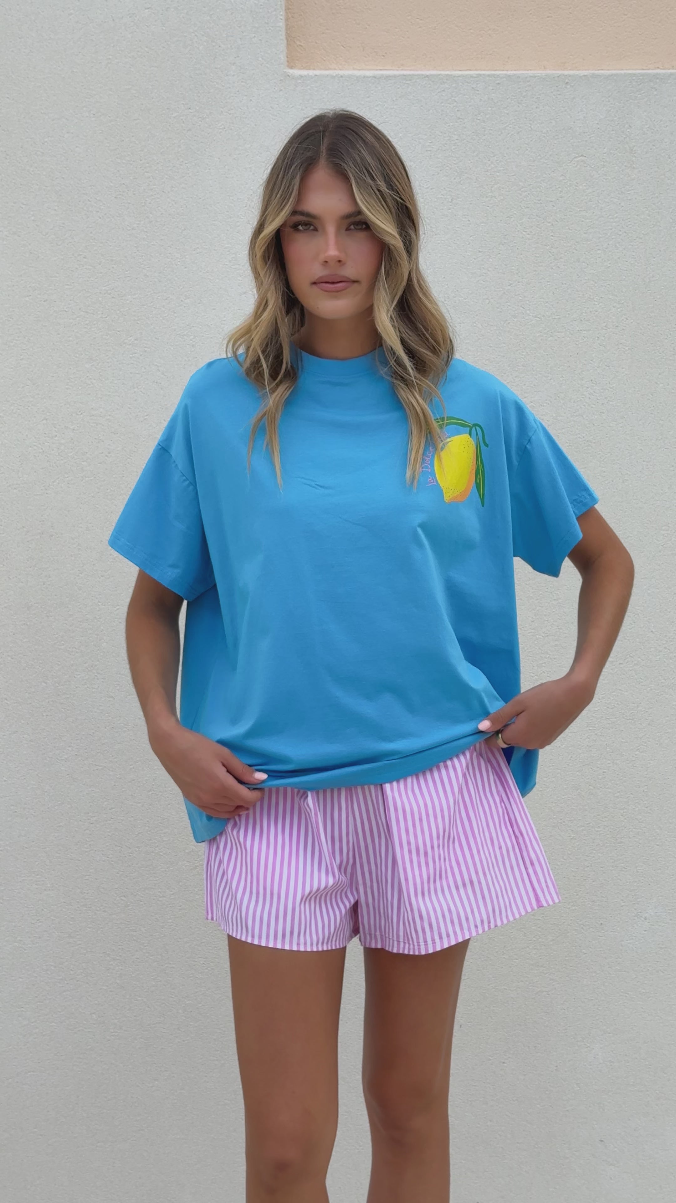 Load video: Limoncello Top and Shorts Set - Blue/Pink - Billy J