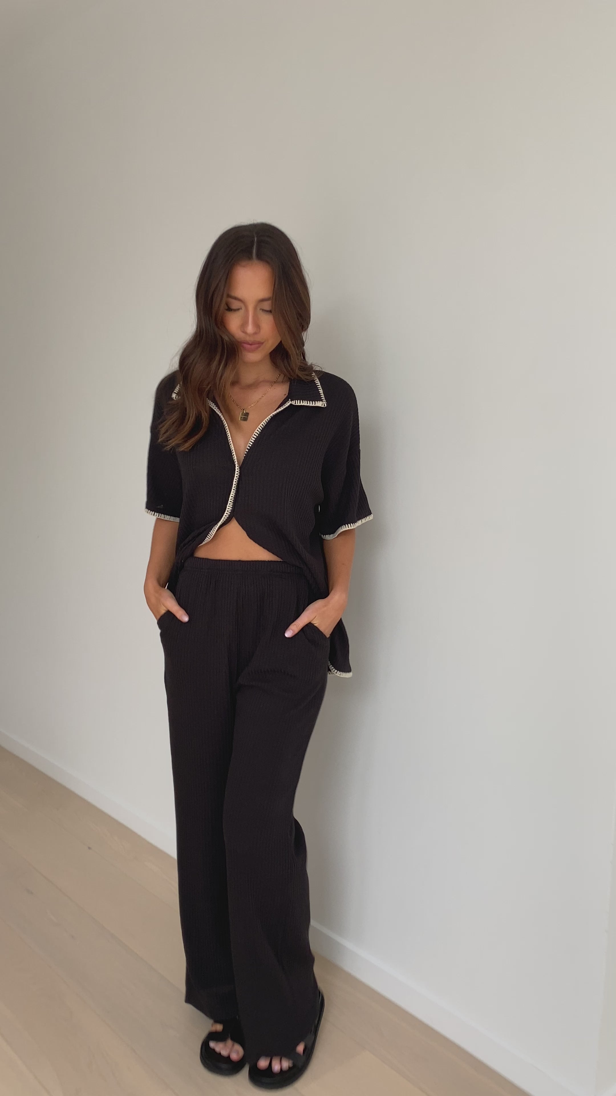 Load video: Madian Button Up Shirt and Pants Set - Black - Billy J