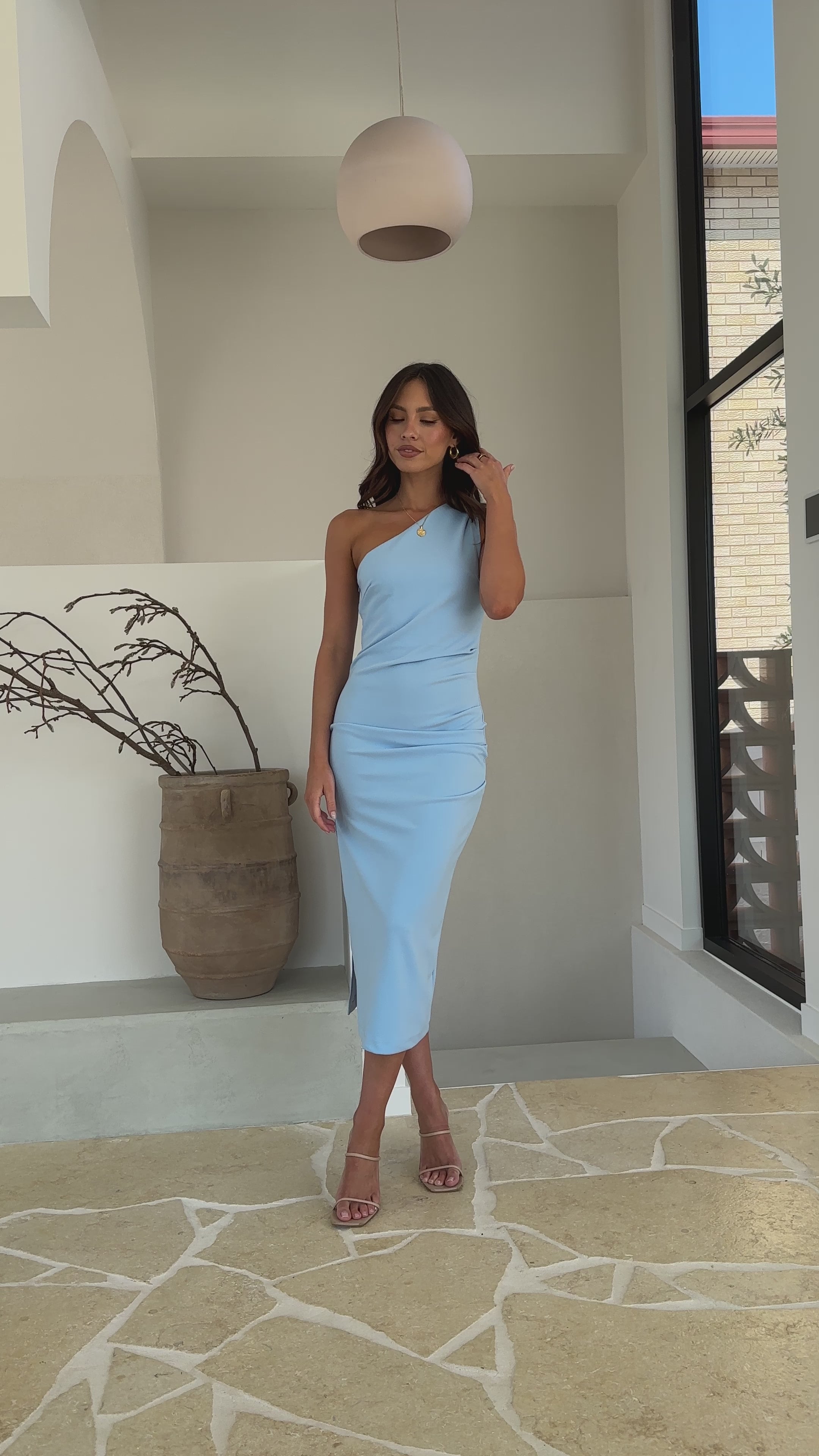 Load video: Alaina Midi Dress - Baby Blue - Billy J