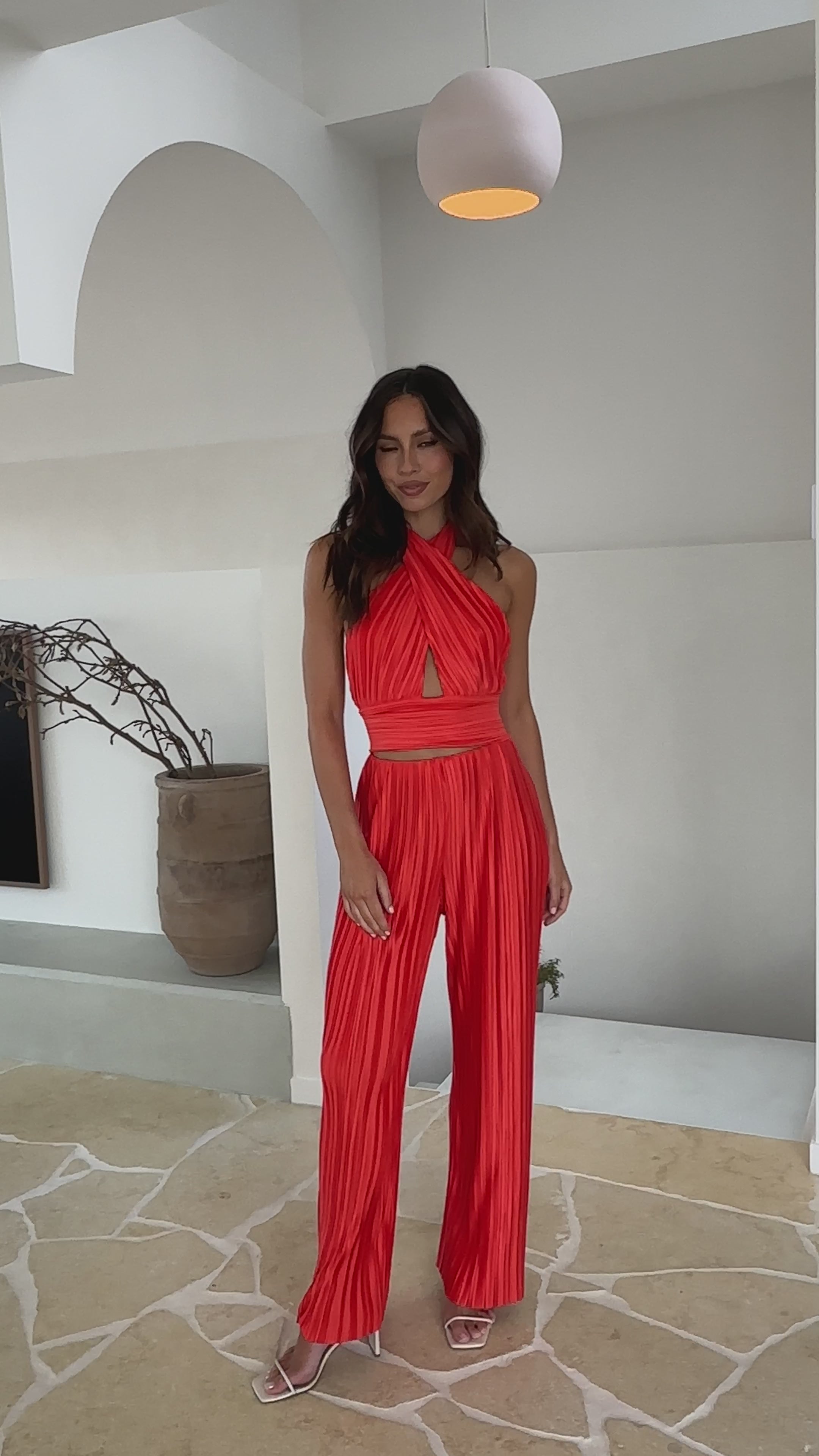 Load video: Frances Halter Neck Top - Blood Orange - Billy J