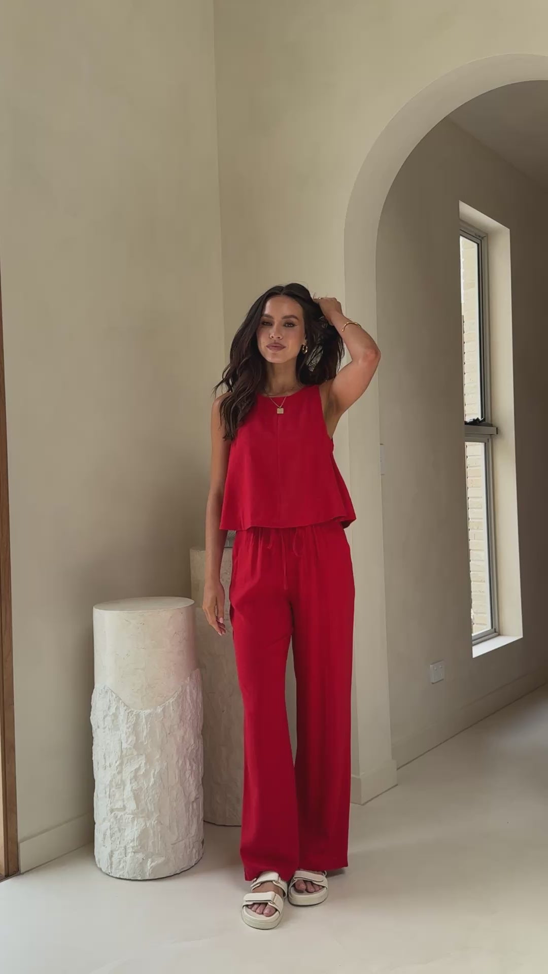 Load video: Valene Pants - Red - Billy J