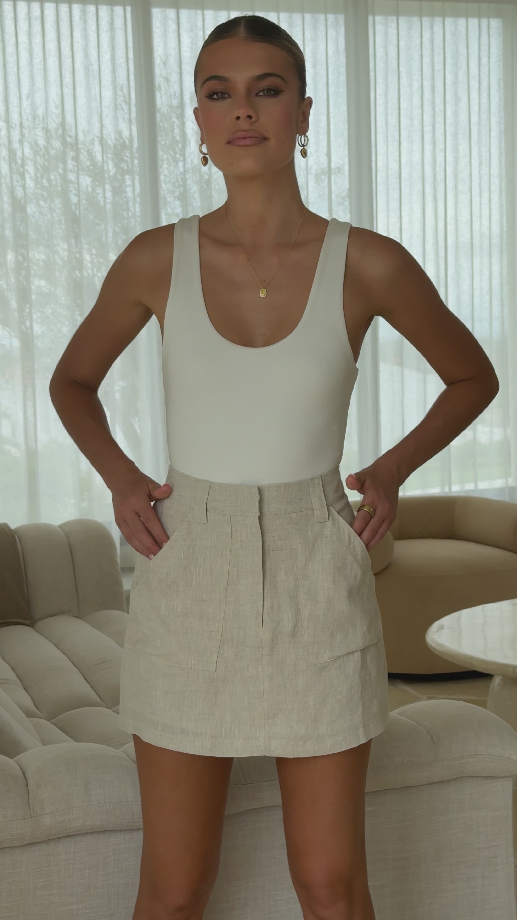 Load video: Maggie Mini Skirt - Natural - Billy J