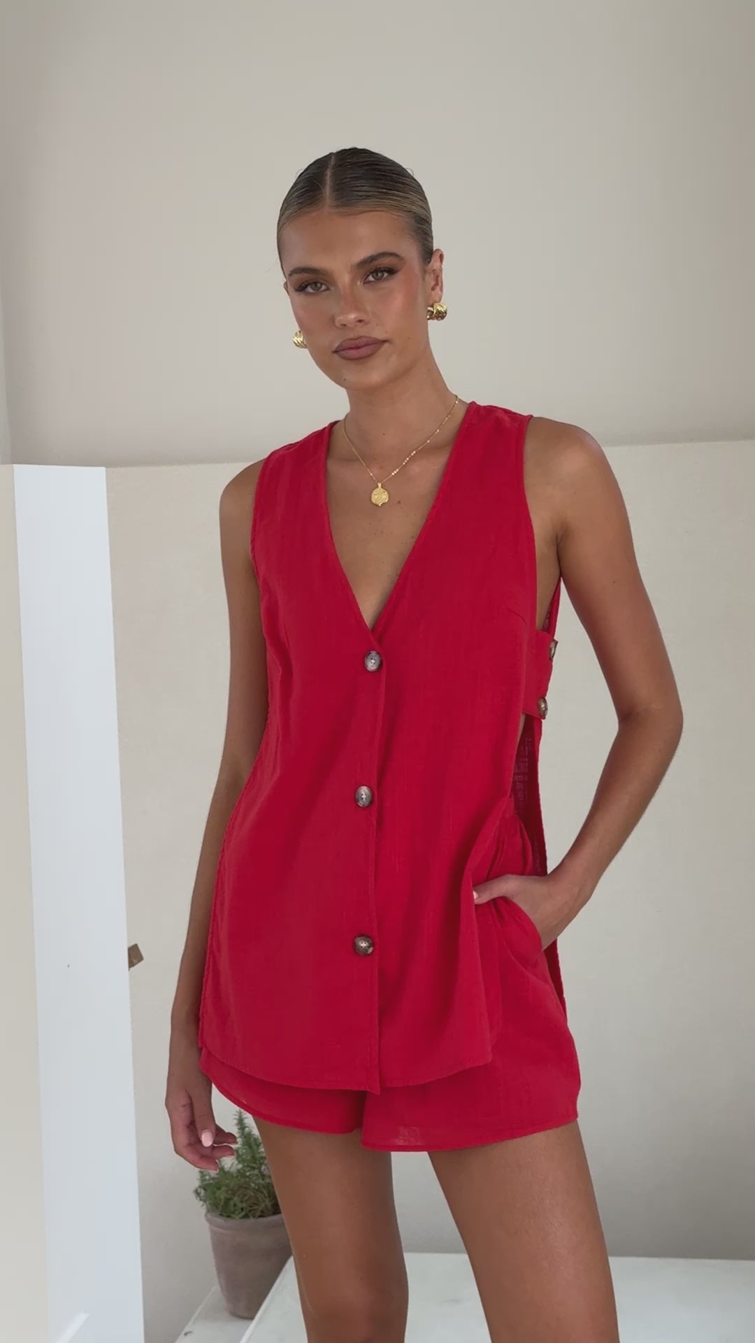 Load video: Hayley Vest and Shorts Set - Red - Billy J