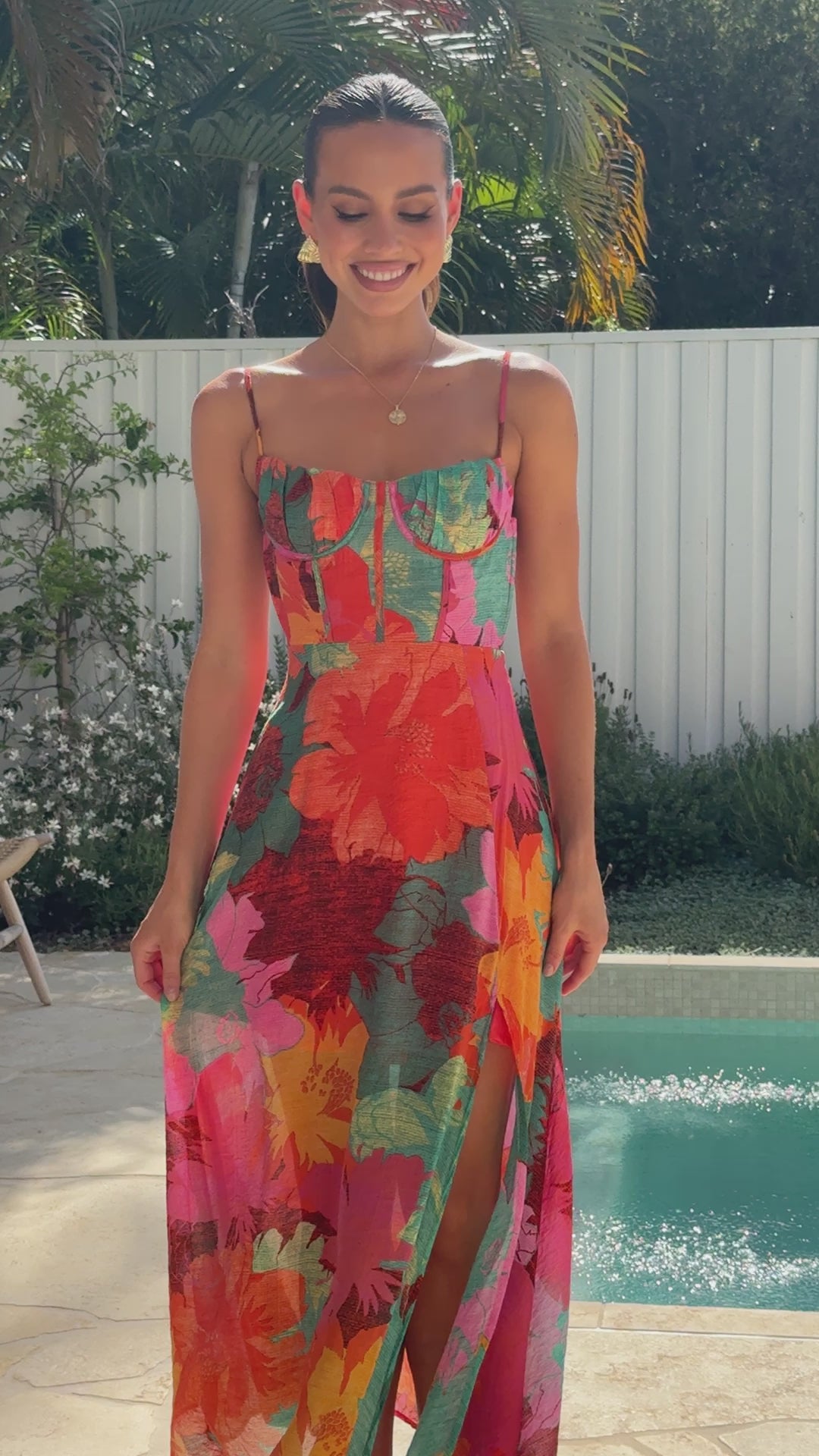 Load video: Rahima Maxi Dress - Orange Floral - Billy J