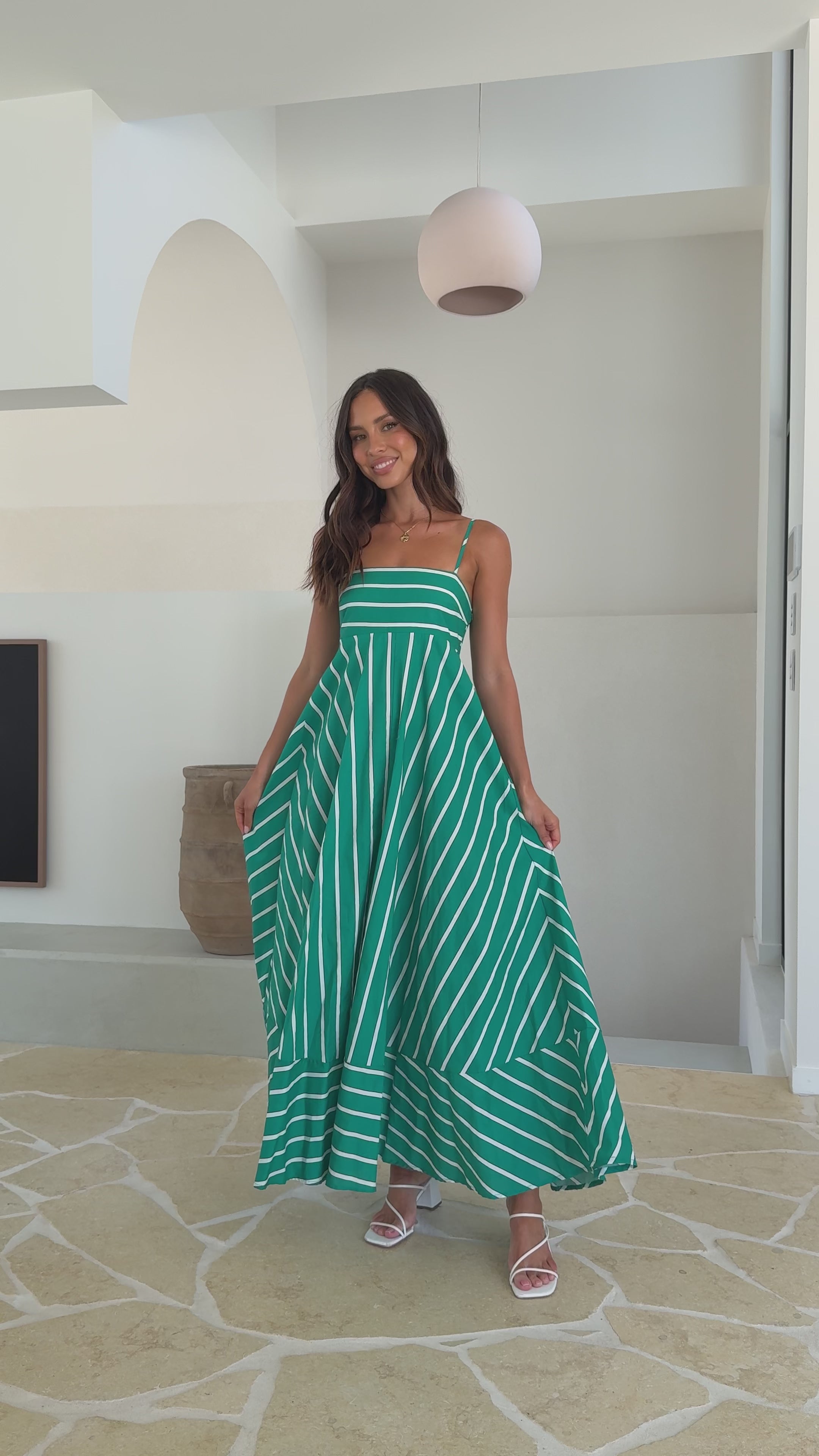 Load video: Kaethe Maxi Dress - Green Stripe - Billy J
