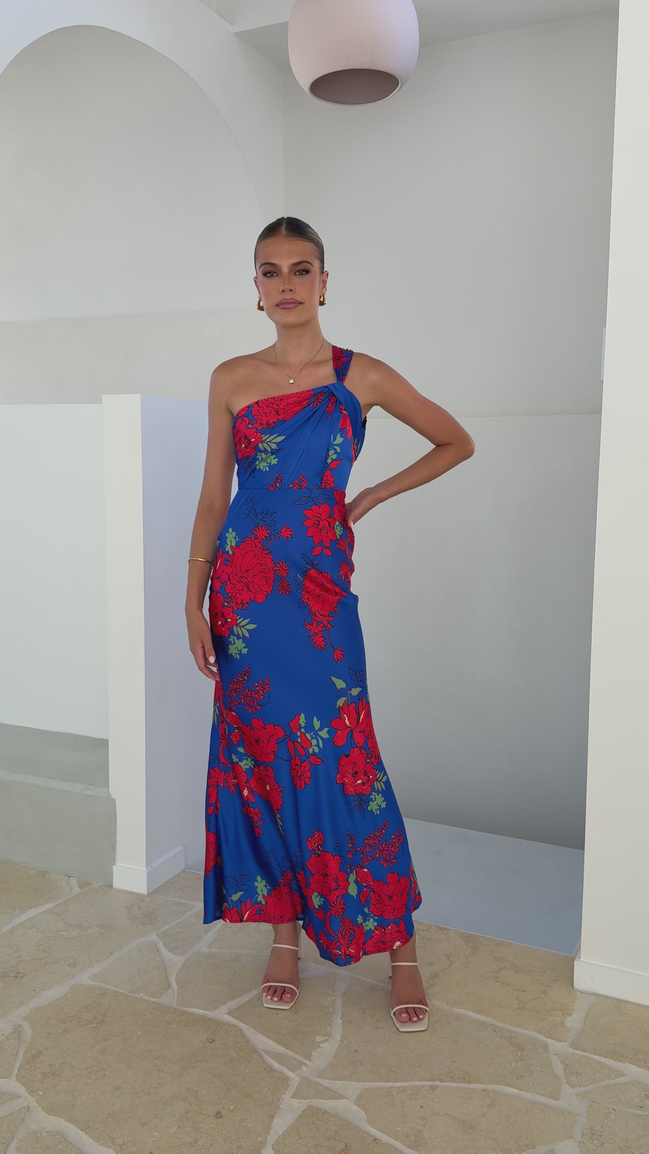 Load video: Leah Maxi Dress - Blue/Red Floral - Billy J