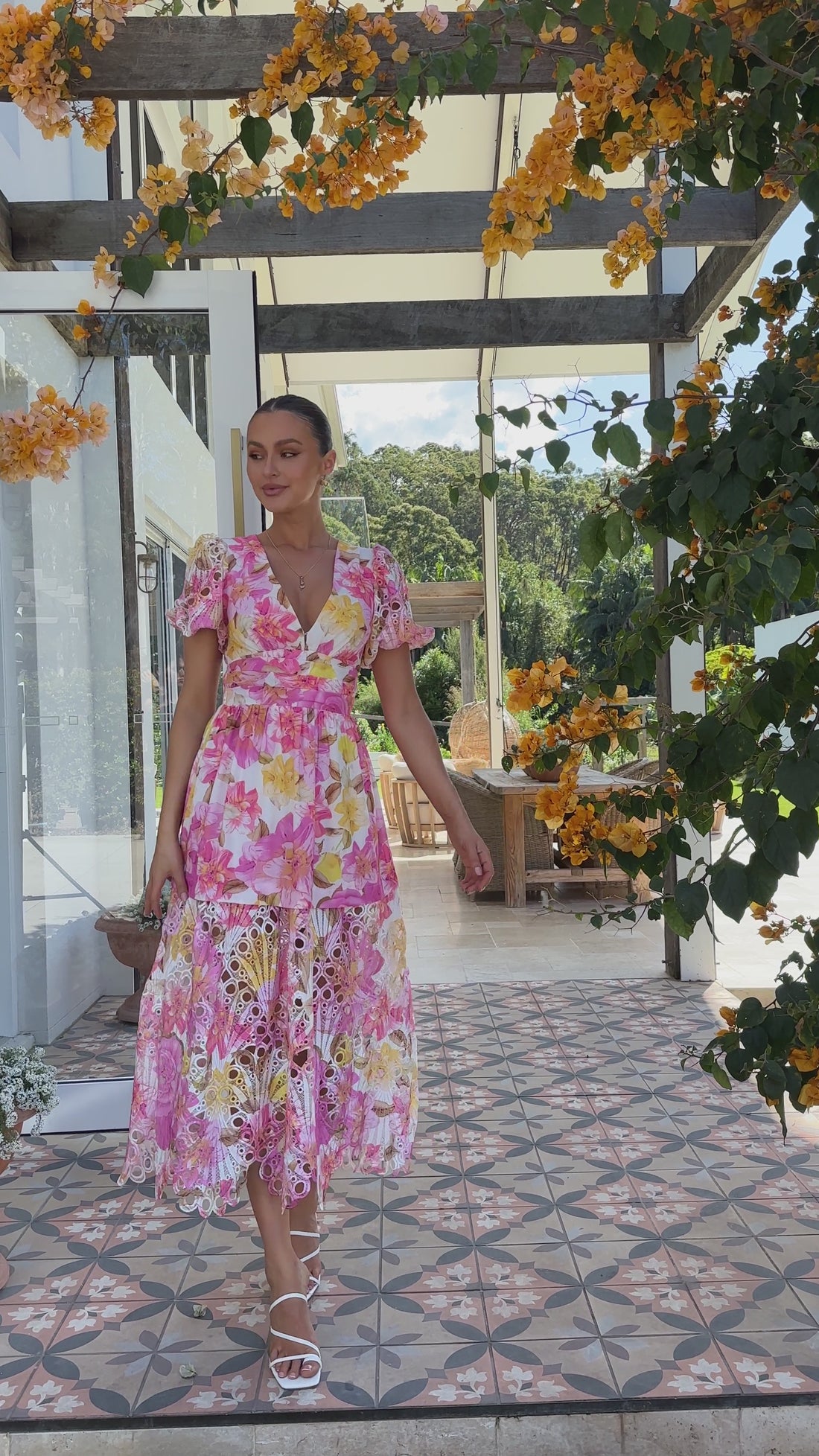 Solana Midi Dress - Pink Floral - Billy J