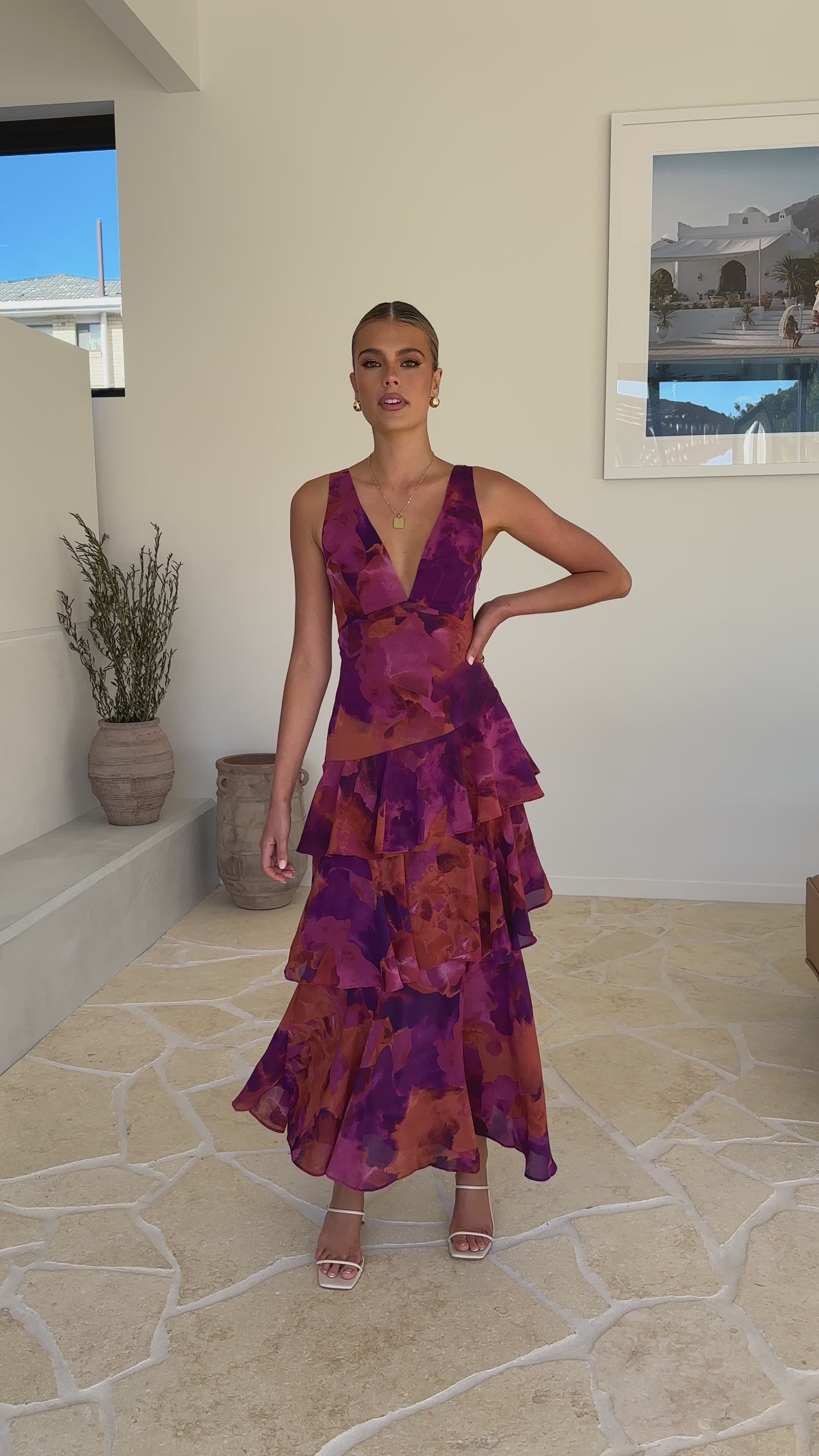 Load video: Sachiko Maxi Dress - Purple Print - Billy J