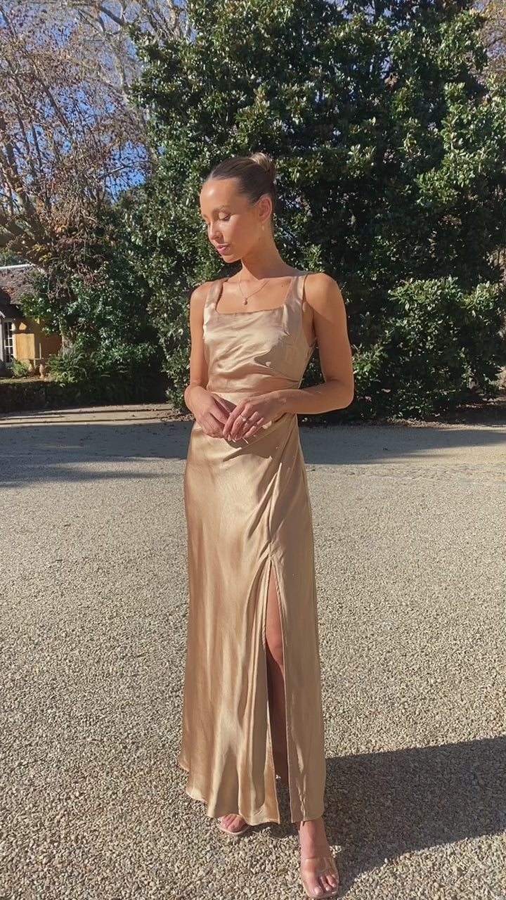 Load video: Alaria Maxi Dress - Gold - Billy J