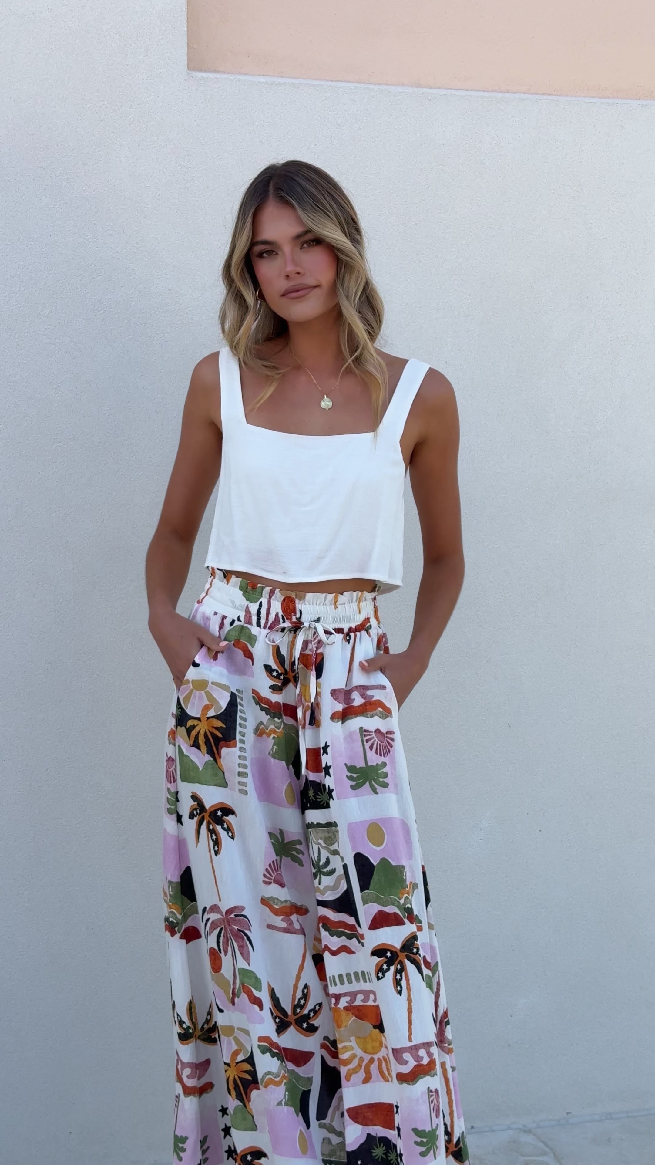 Load video: Avery Wide Leg Pants - Desert Palms - Billy J