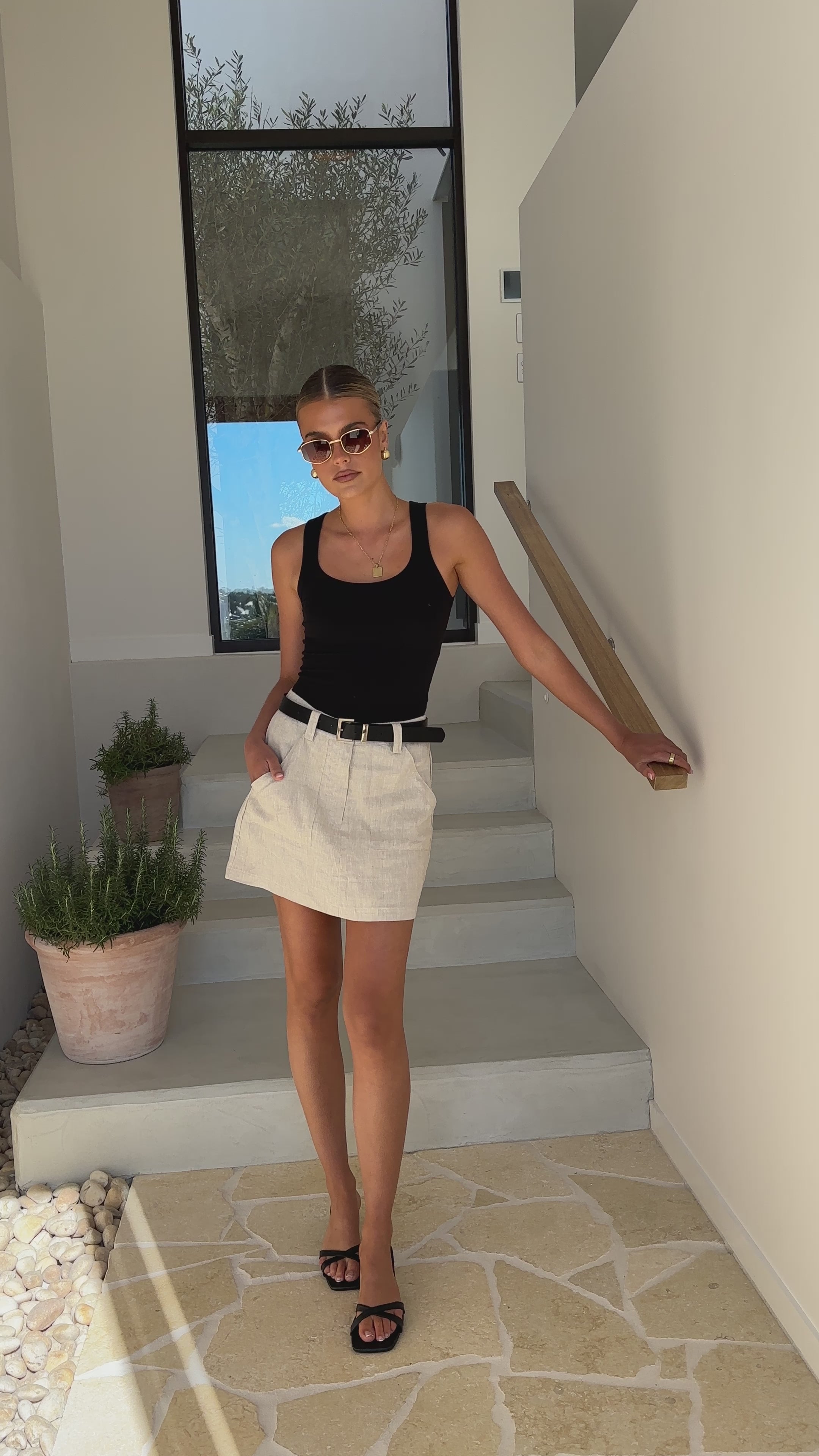 Load video: Maggie Mini Skirt - Natural - Billy J