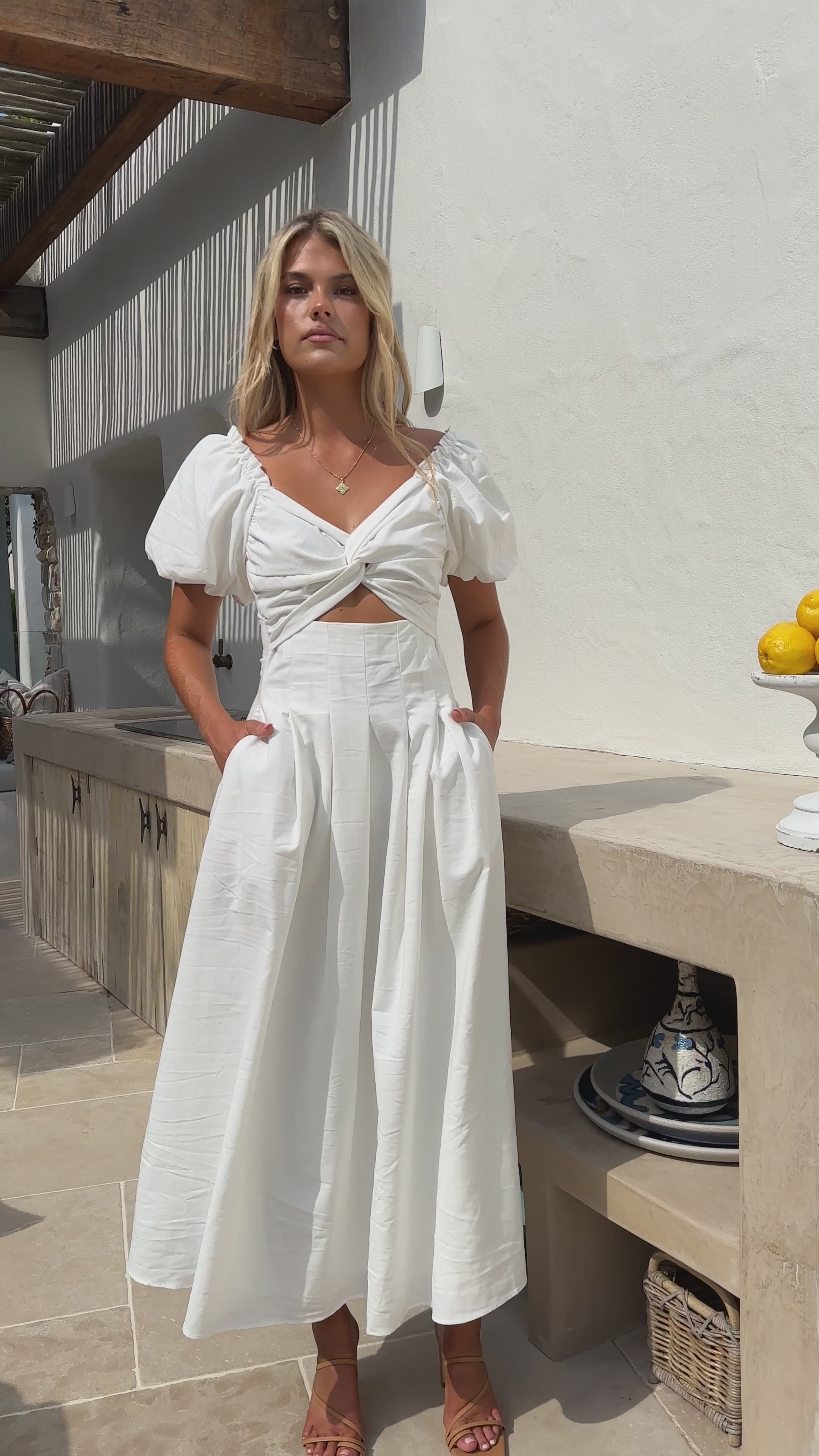 Load video: Christina Maxi Dress - White - Billy J