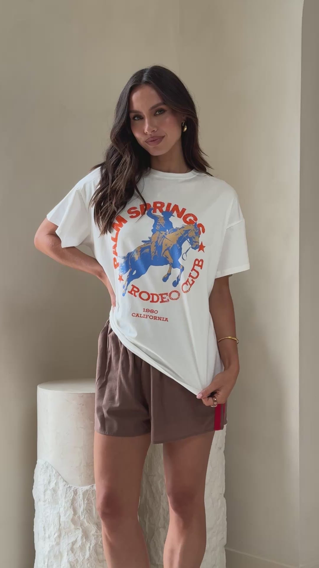 Load video: Palm Springs Rodeo Shirt And Shorts Set - White/Brown - Billy J