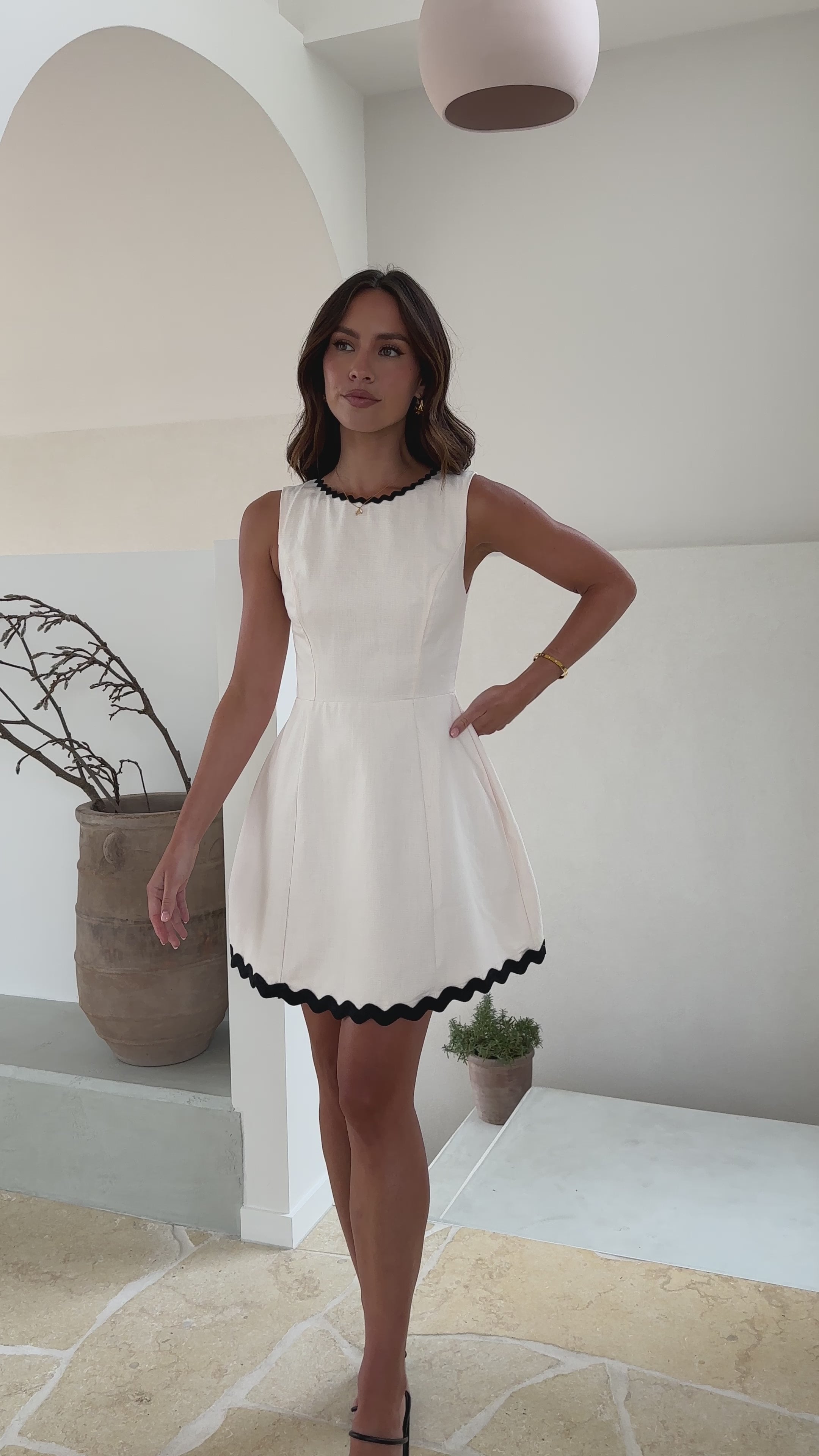 Load video: Aceline Mini Dress - Oat/Black - Billy J
