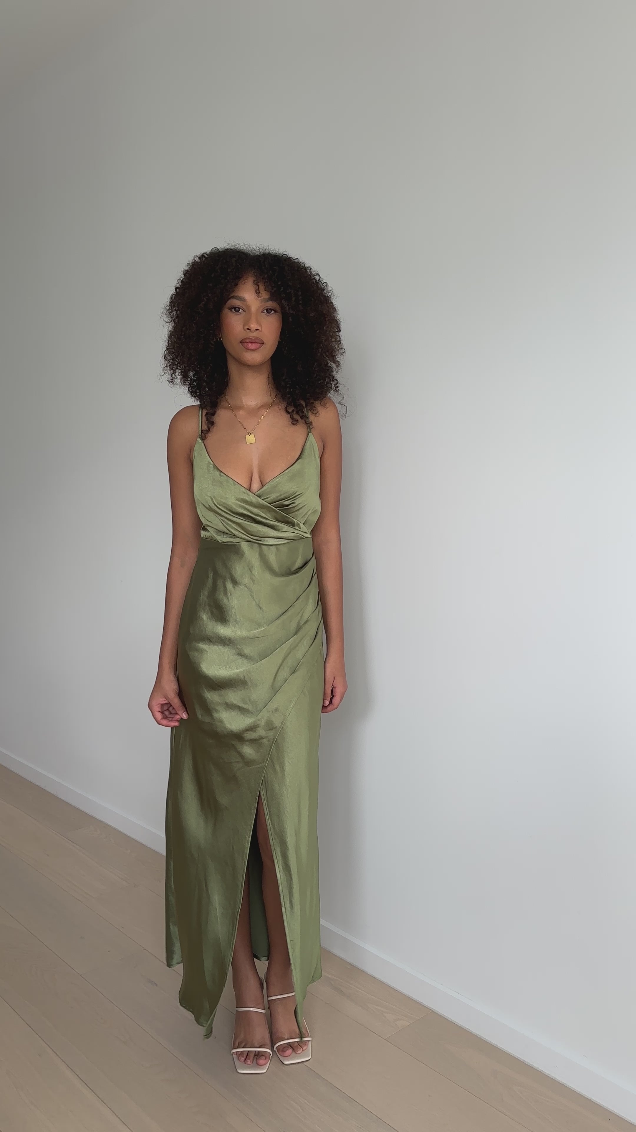 Load video: Elsa Midi Dress - Olive - Billy J