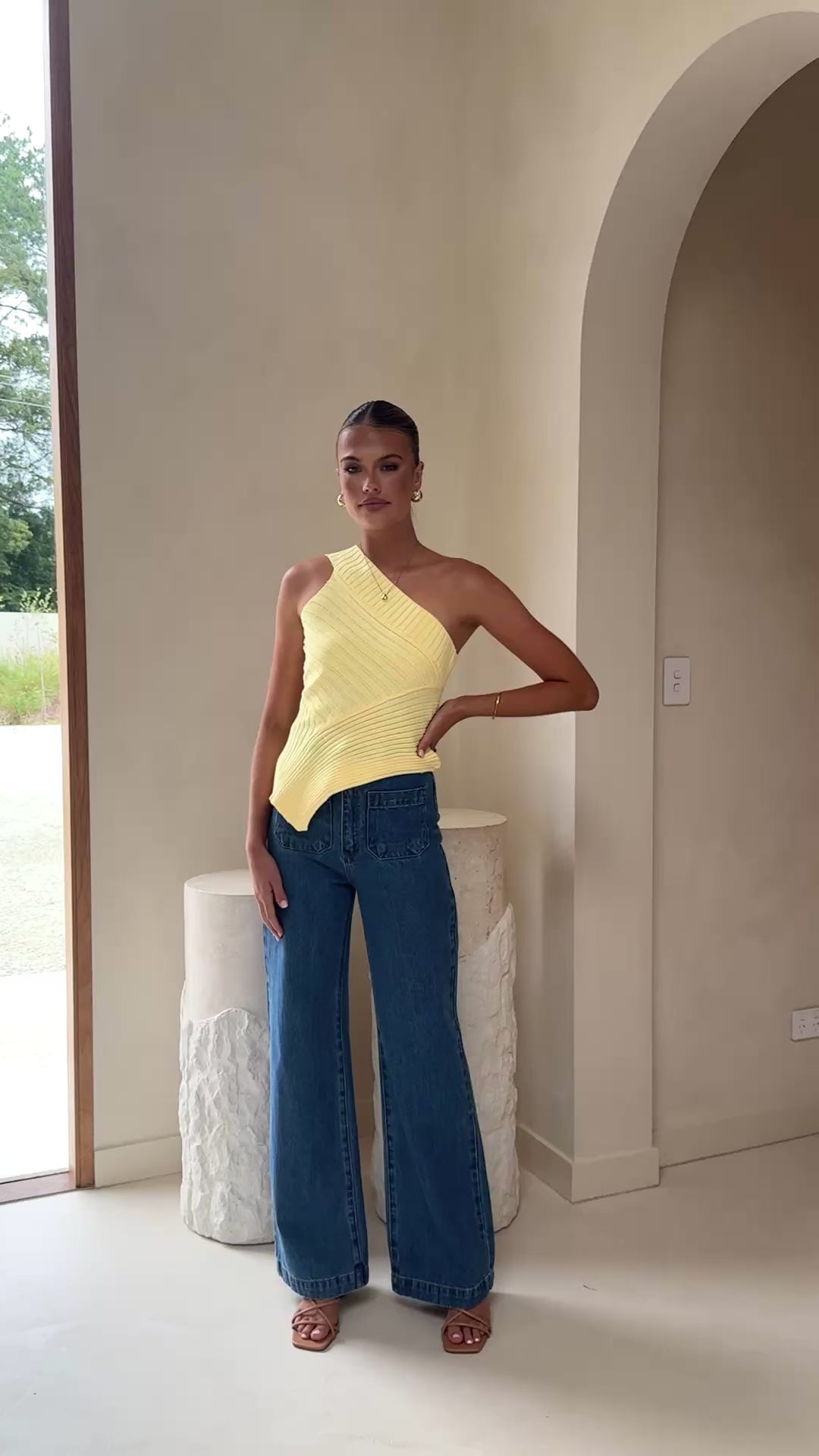 Load video: Alyssia One Shoulder Top - Yellow - Billy J