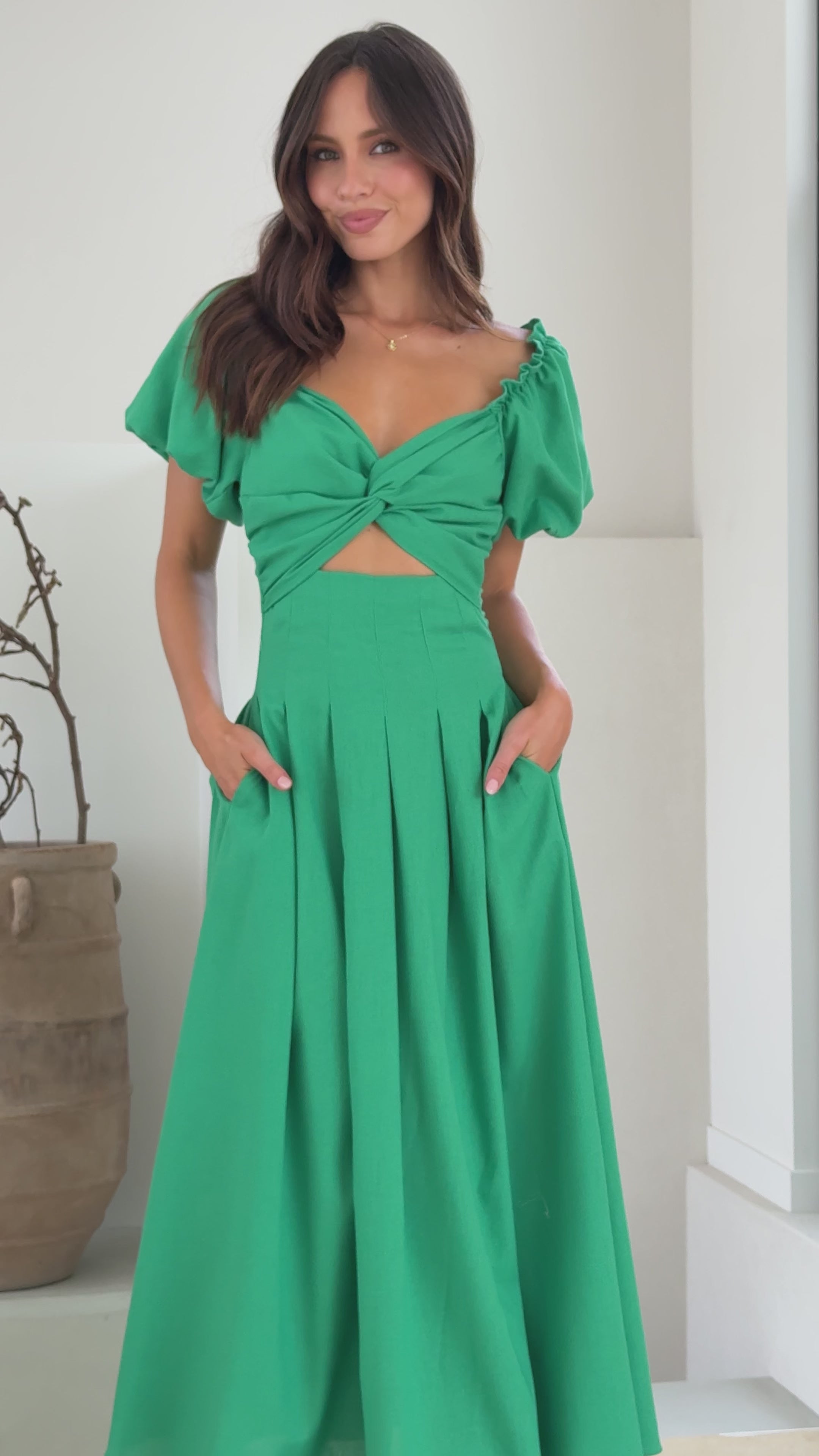 Load video: Christina Maxi Dress - Green - Billy J