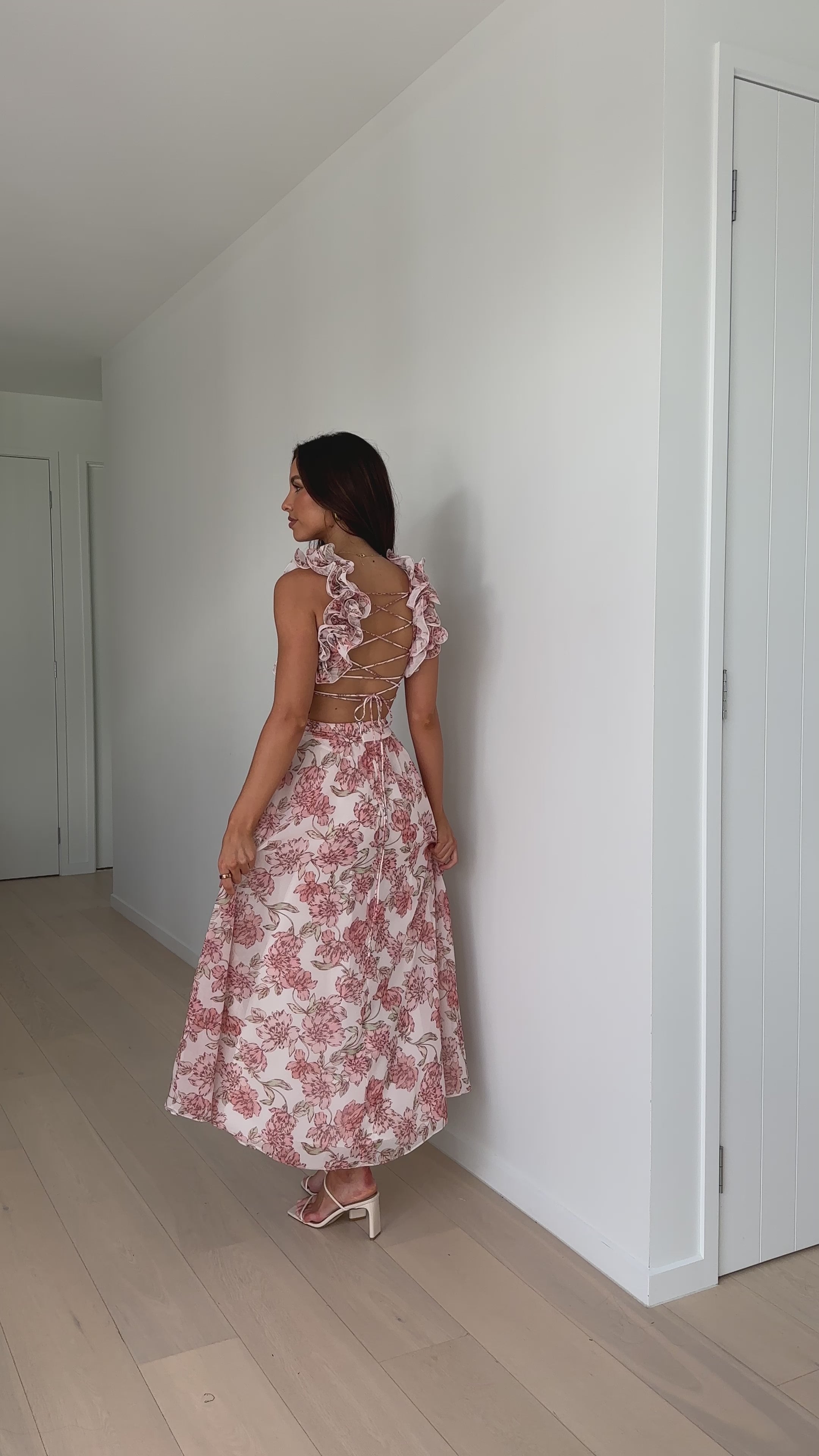 Load video: Galilhai Maxi Dress - Peach Floral - Billy J