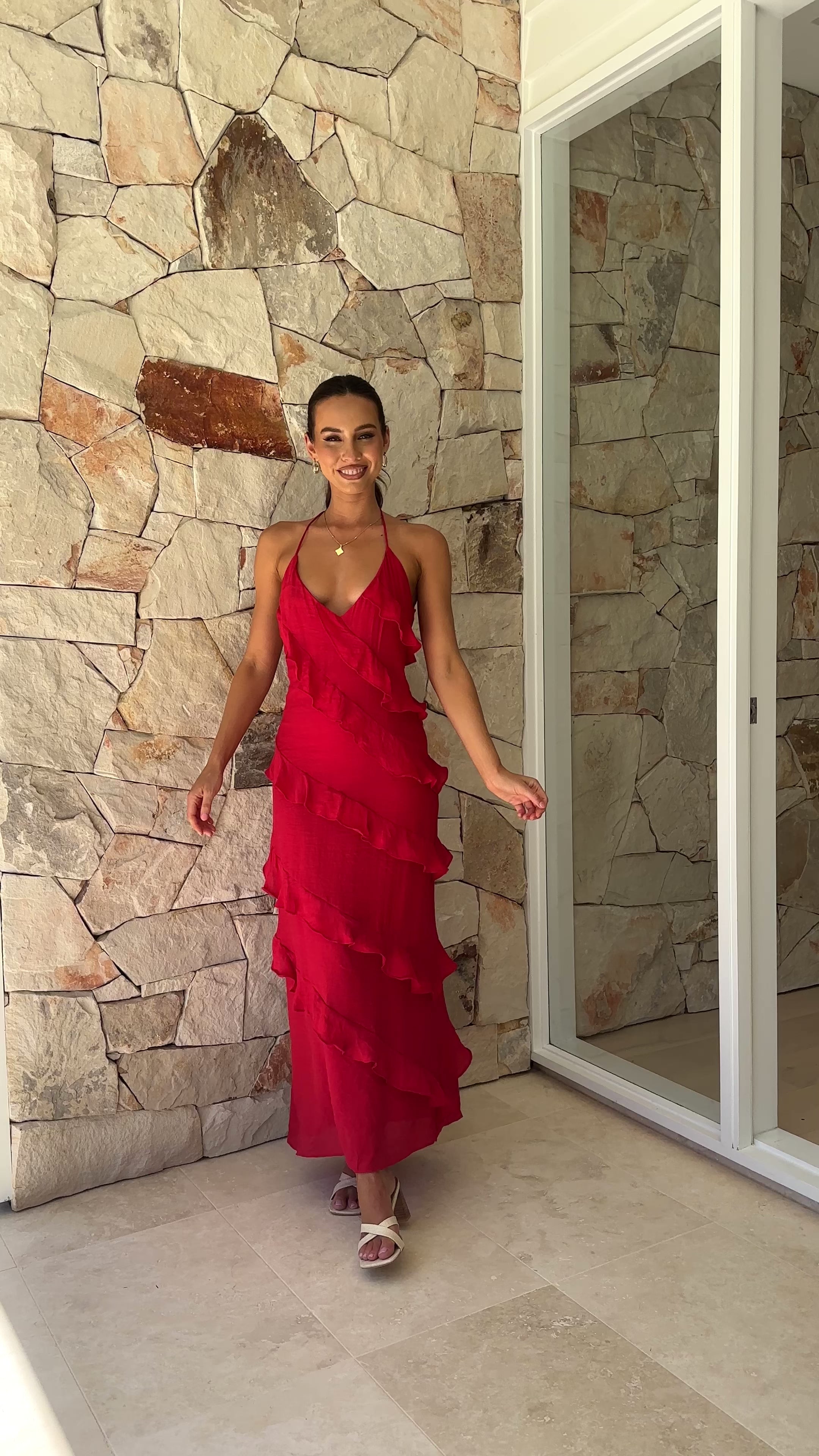 Load video: Sophia Maxi Dress - Red - Billy J