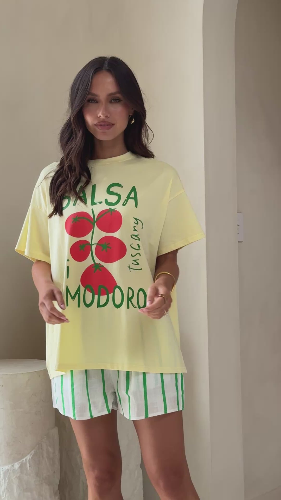Load video: Salsa Di Pomodor Top and Shorts Set - Yellow/White - Billy J