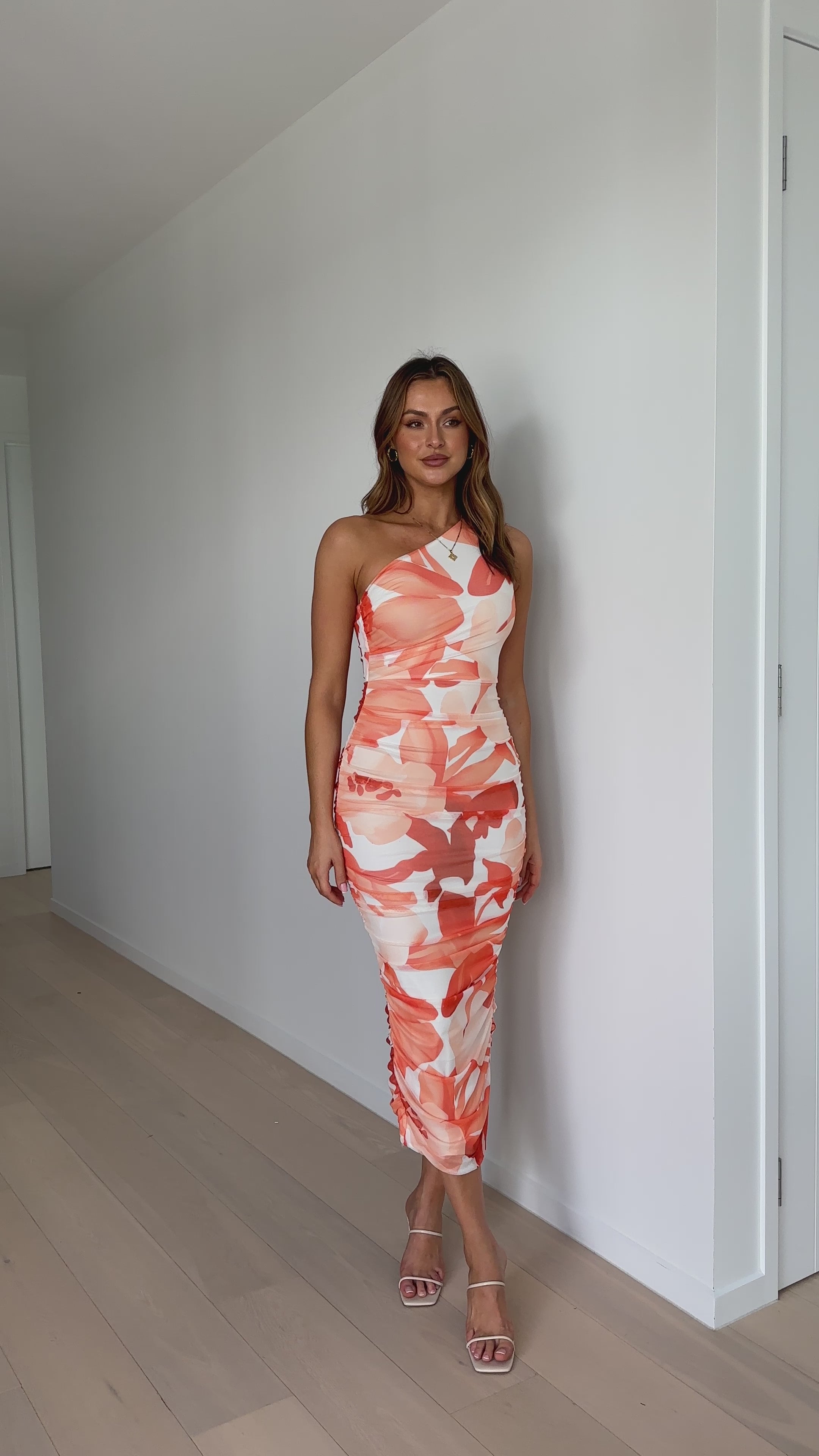 Load video: Natalia Midi Dress - Orange Floral - Billy J