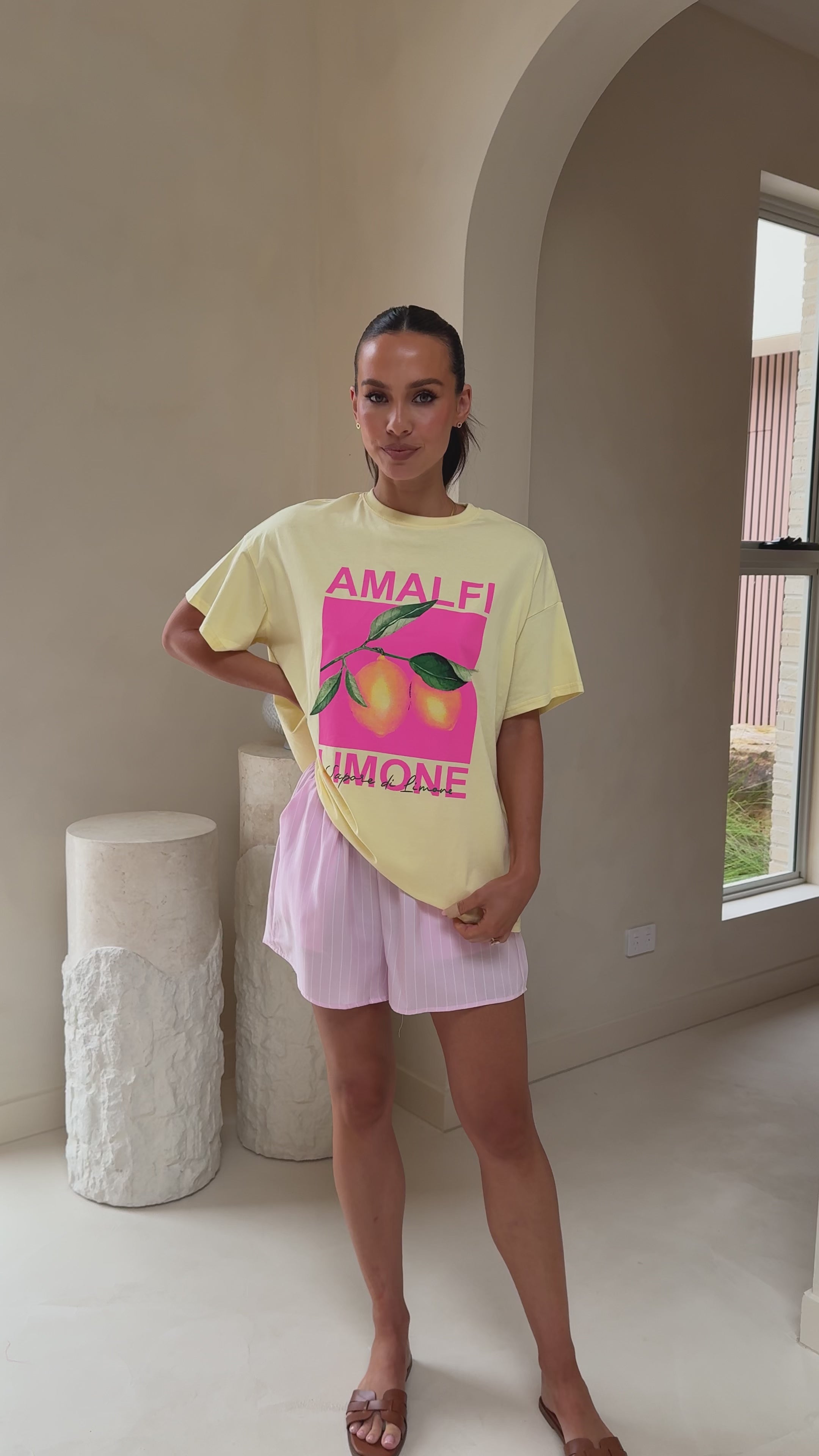 Load video: Amalfi Limone Top and Shorts Set - Yellow/Pink - Billy J
