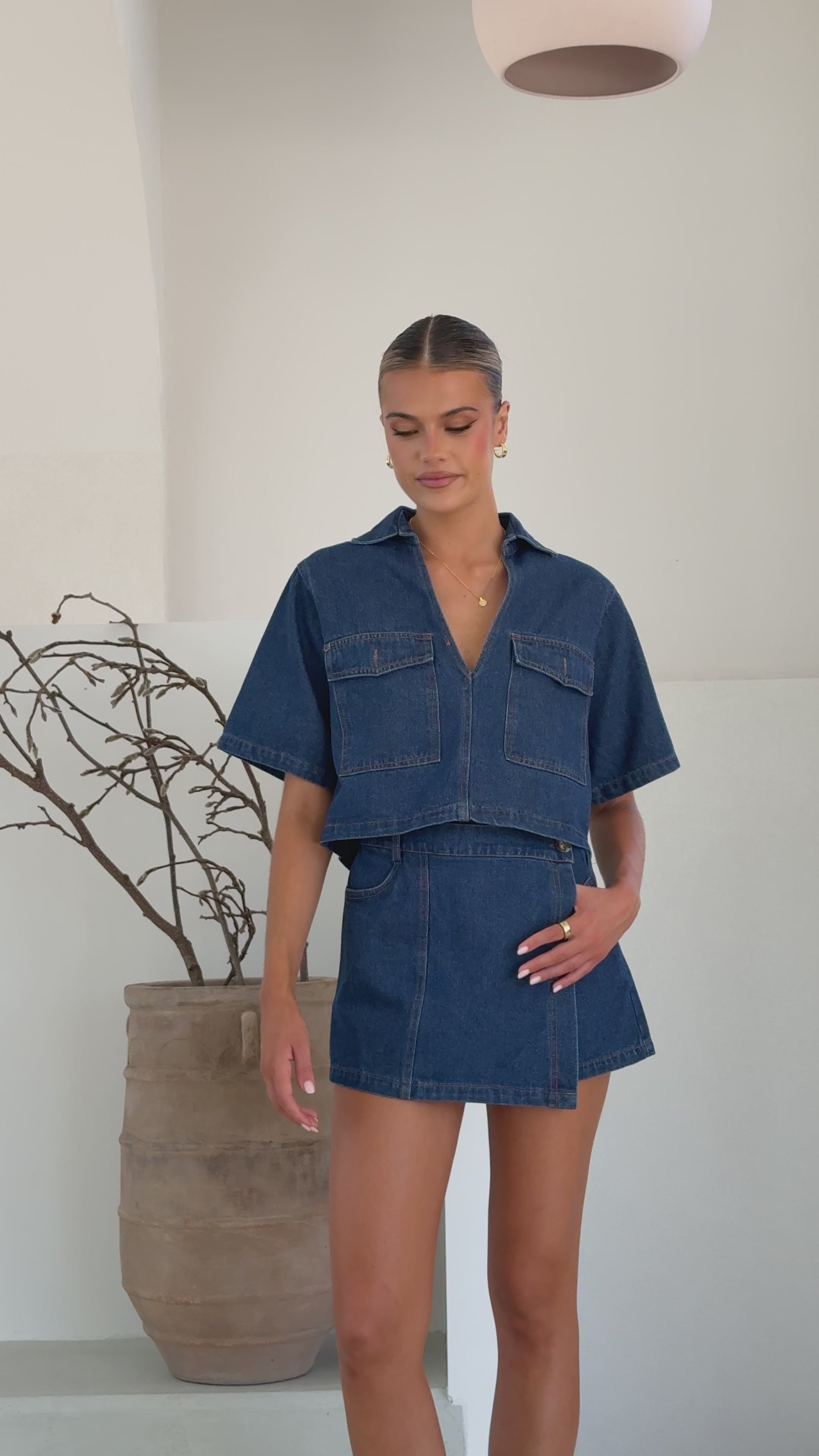 Load video: Olivia Top and Skort Set - Dark Denim - Billy J