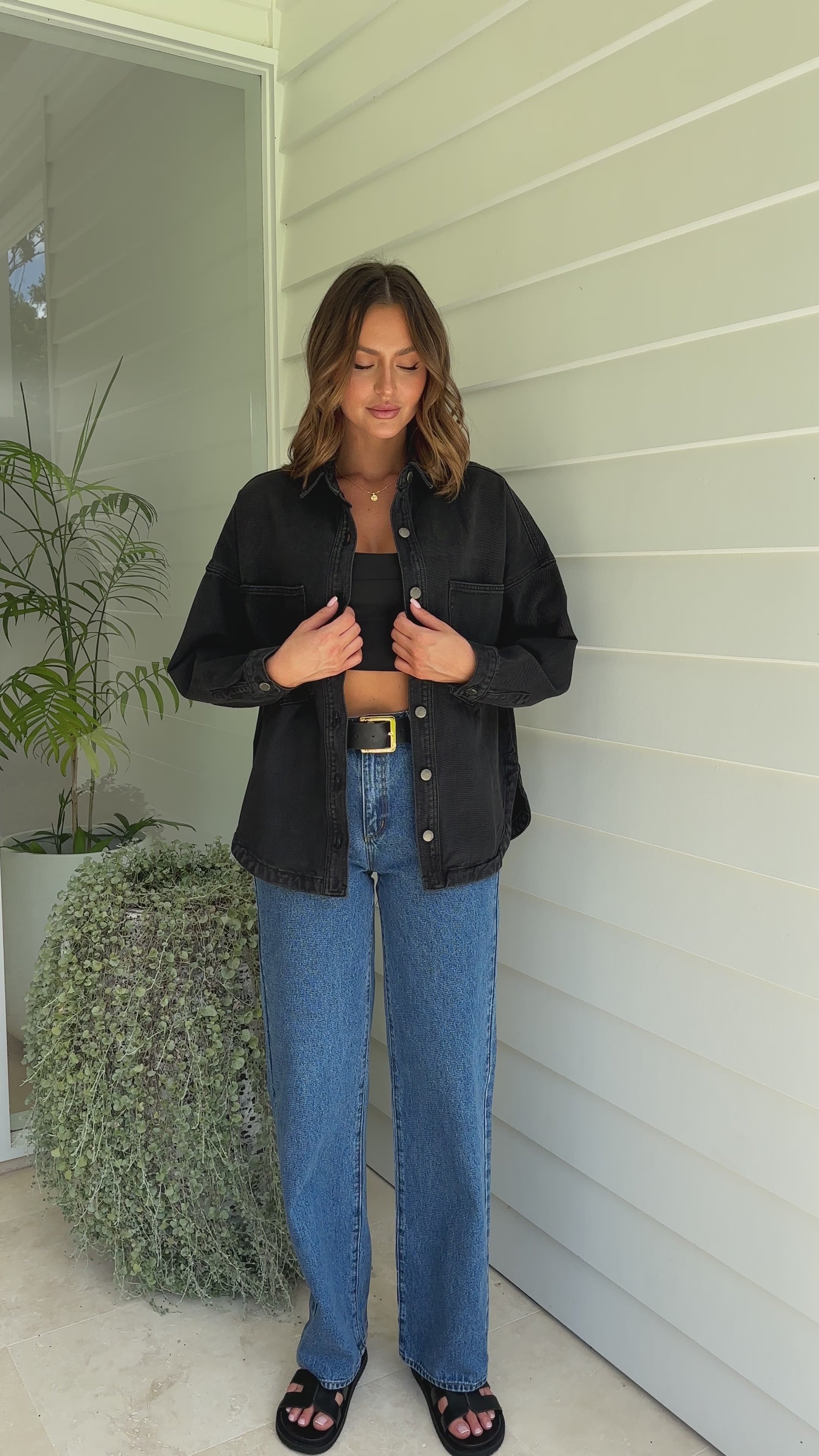 Load video: Ensley Denim Jacket - Black Denim - Billy J