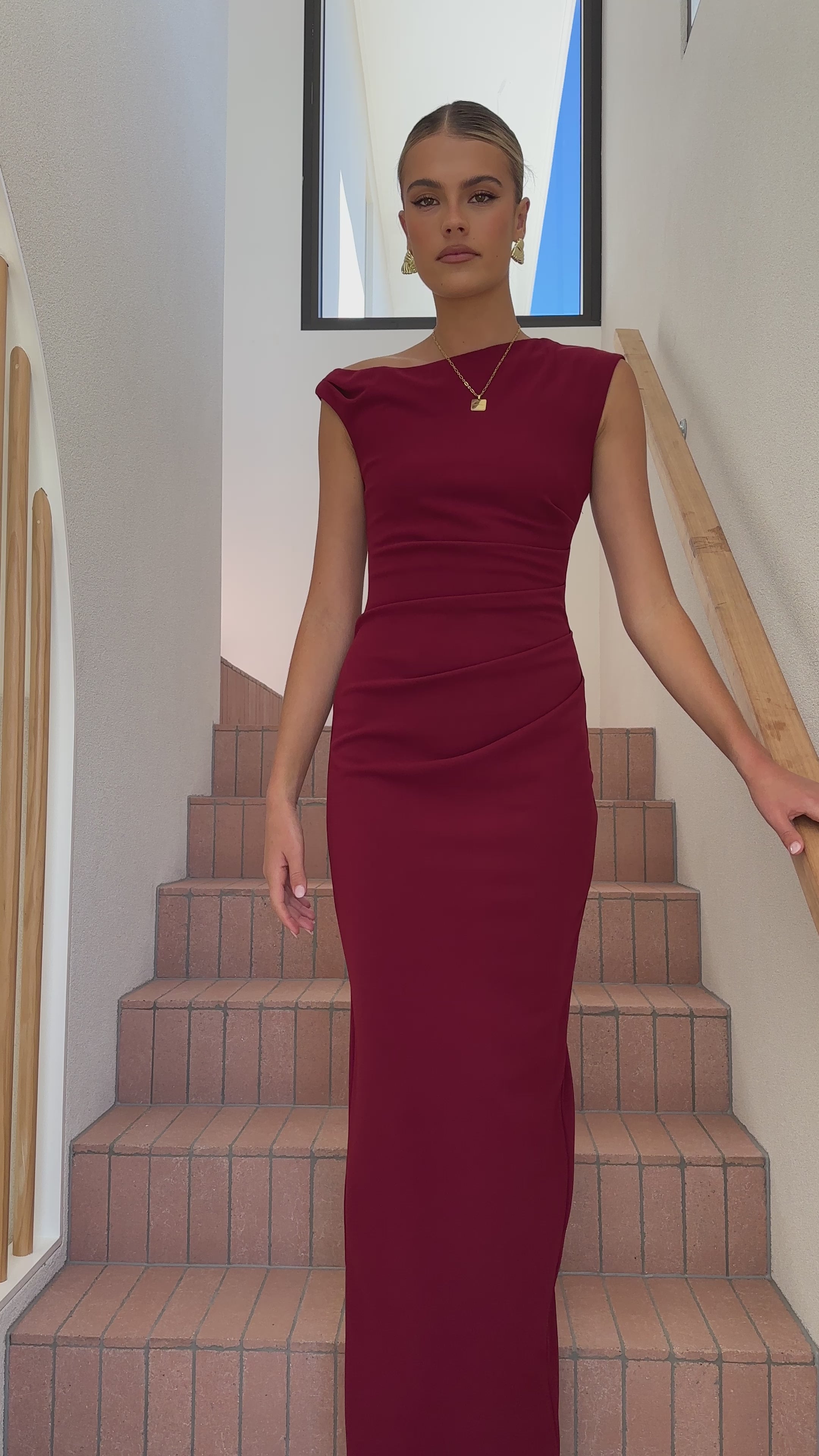 Load video: Lilah Maxi Dress - Wine - Billy J