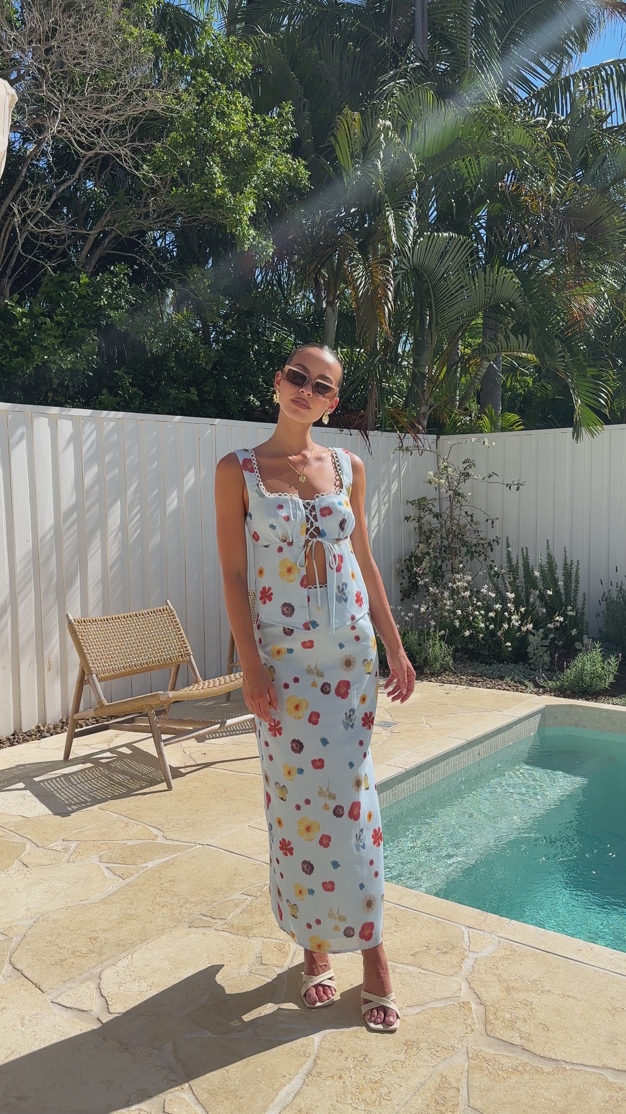 Load video: Vaiana Tie Top - Blue / Floral - Billy J