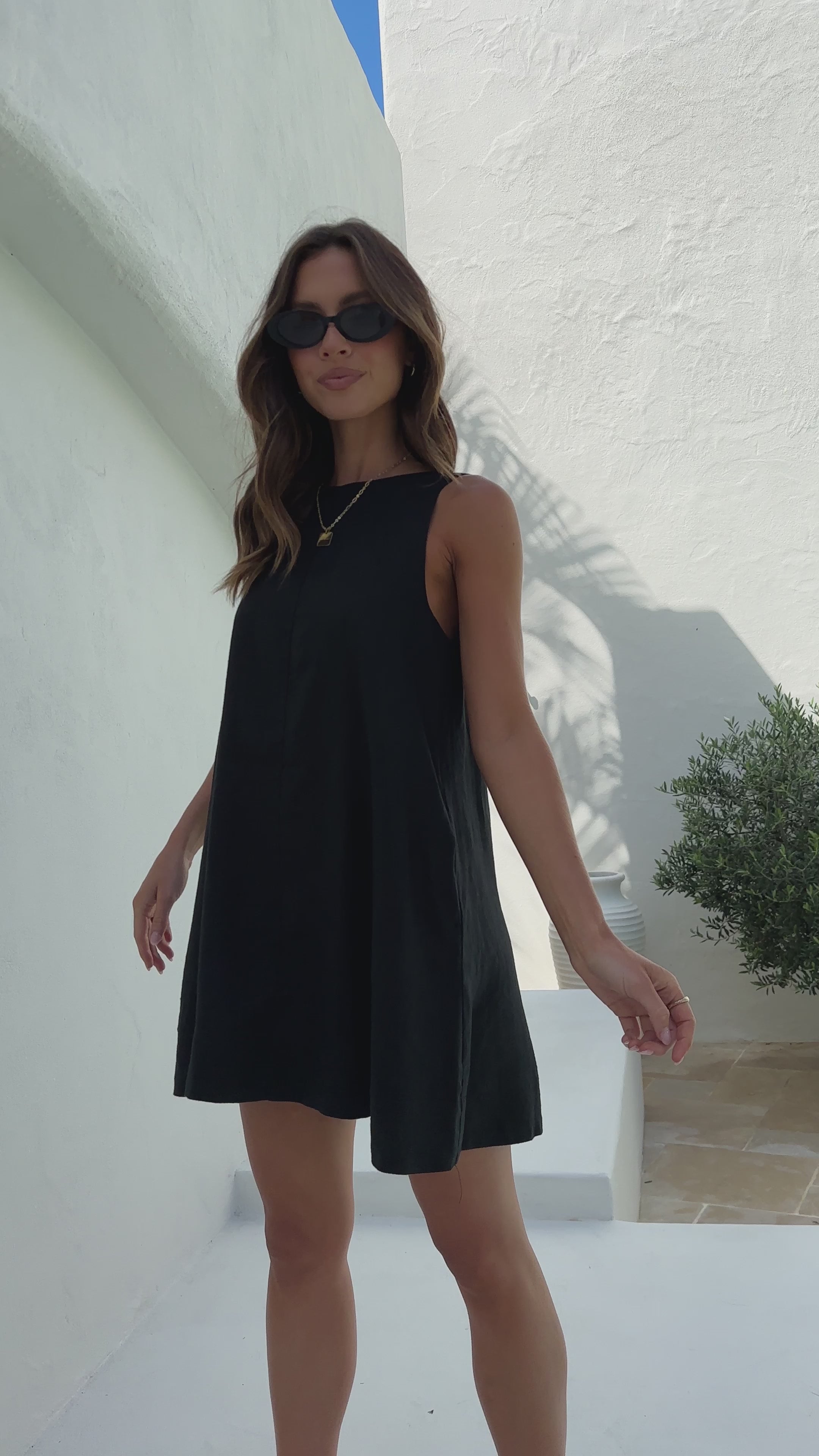 Load video: Nemi Linen Dress - Black - Nude Lucy - Billy J