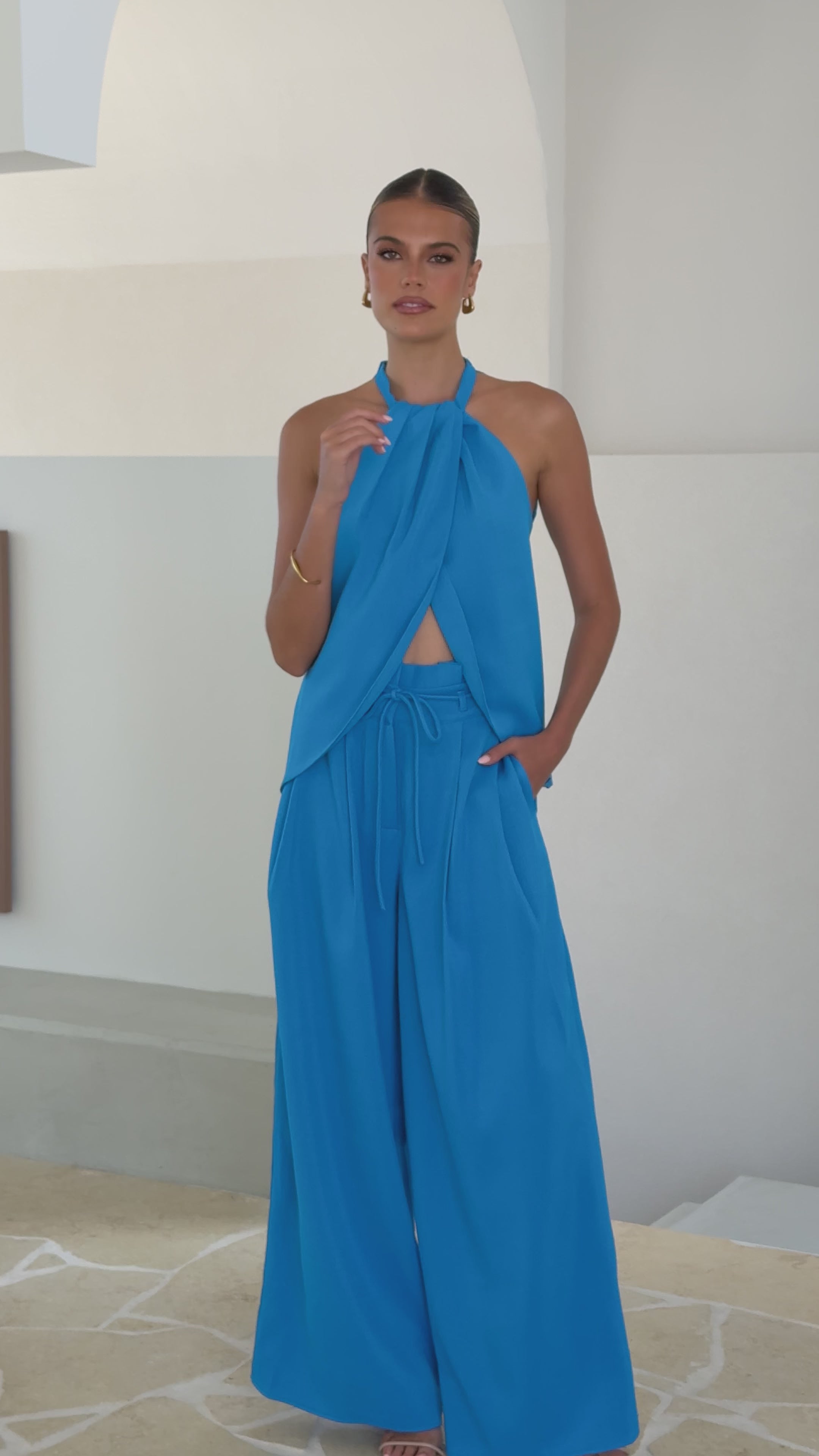 Load video: Melinda High Waist Pants - Blue - Billy J