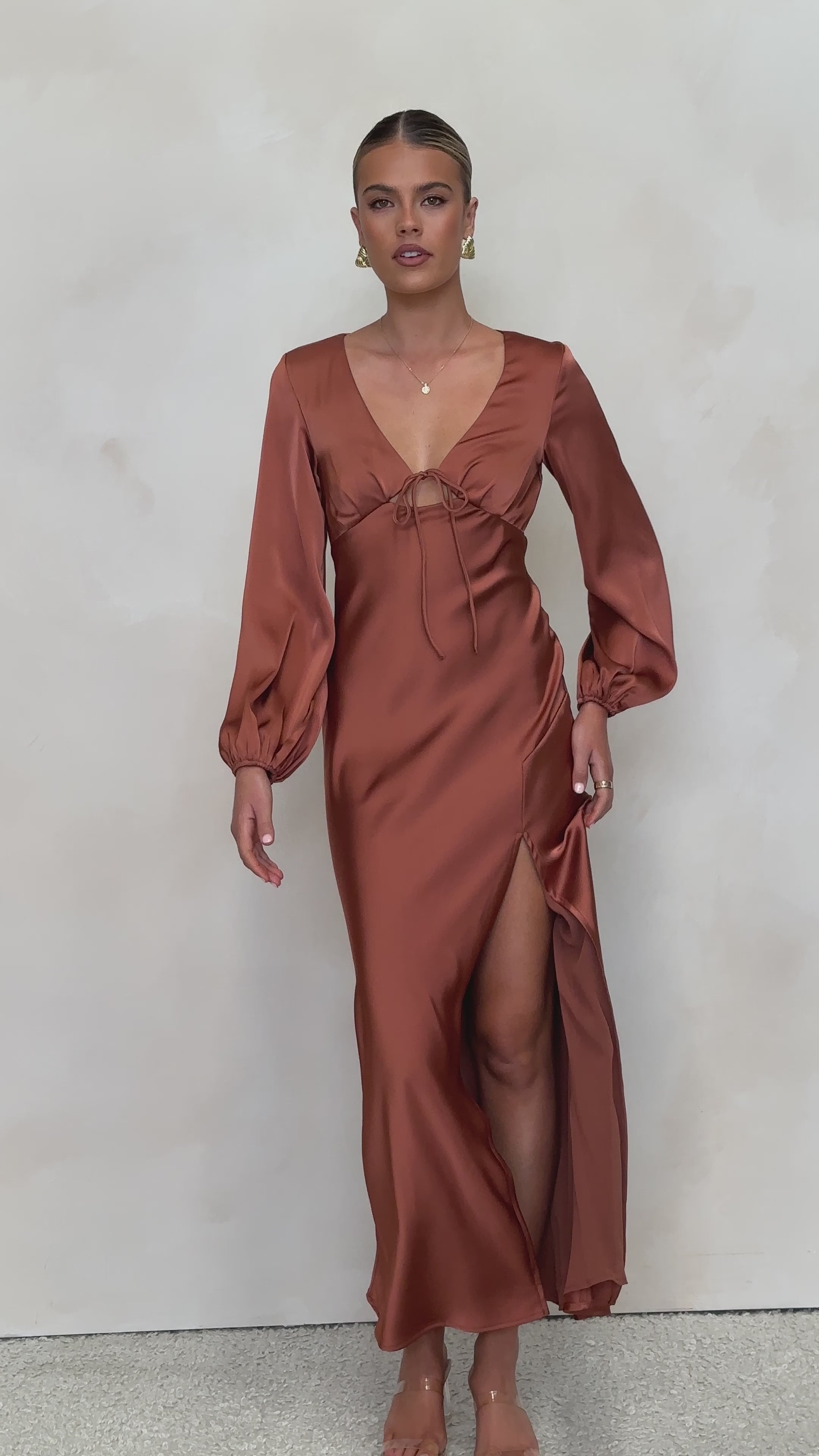 Load video: Brigitte Maxi Dress - Copper - Billy J