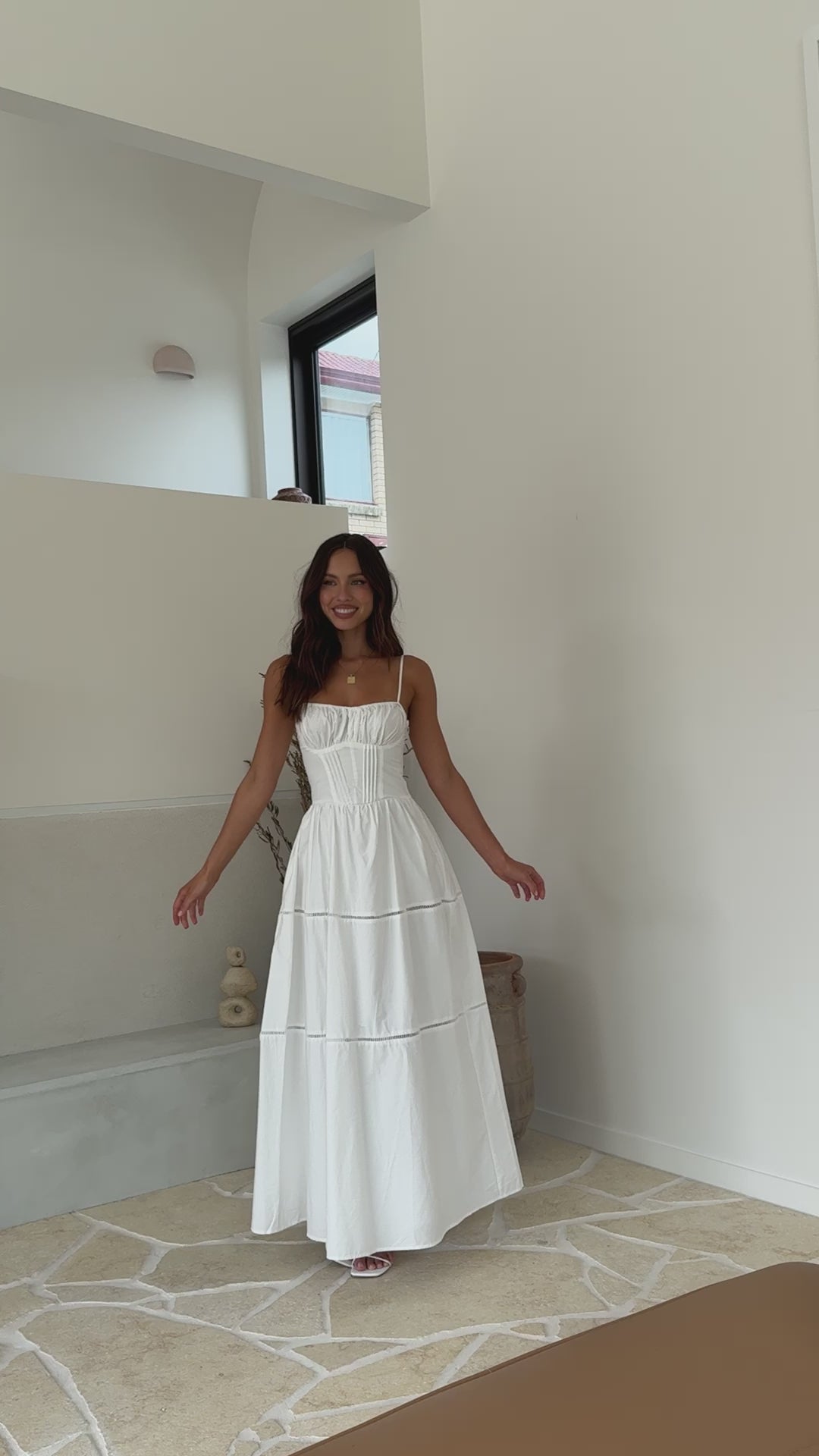 Load video: Isabella Maxi Dress - White - Billy J