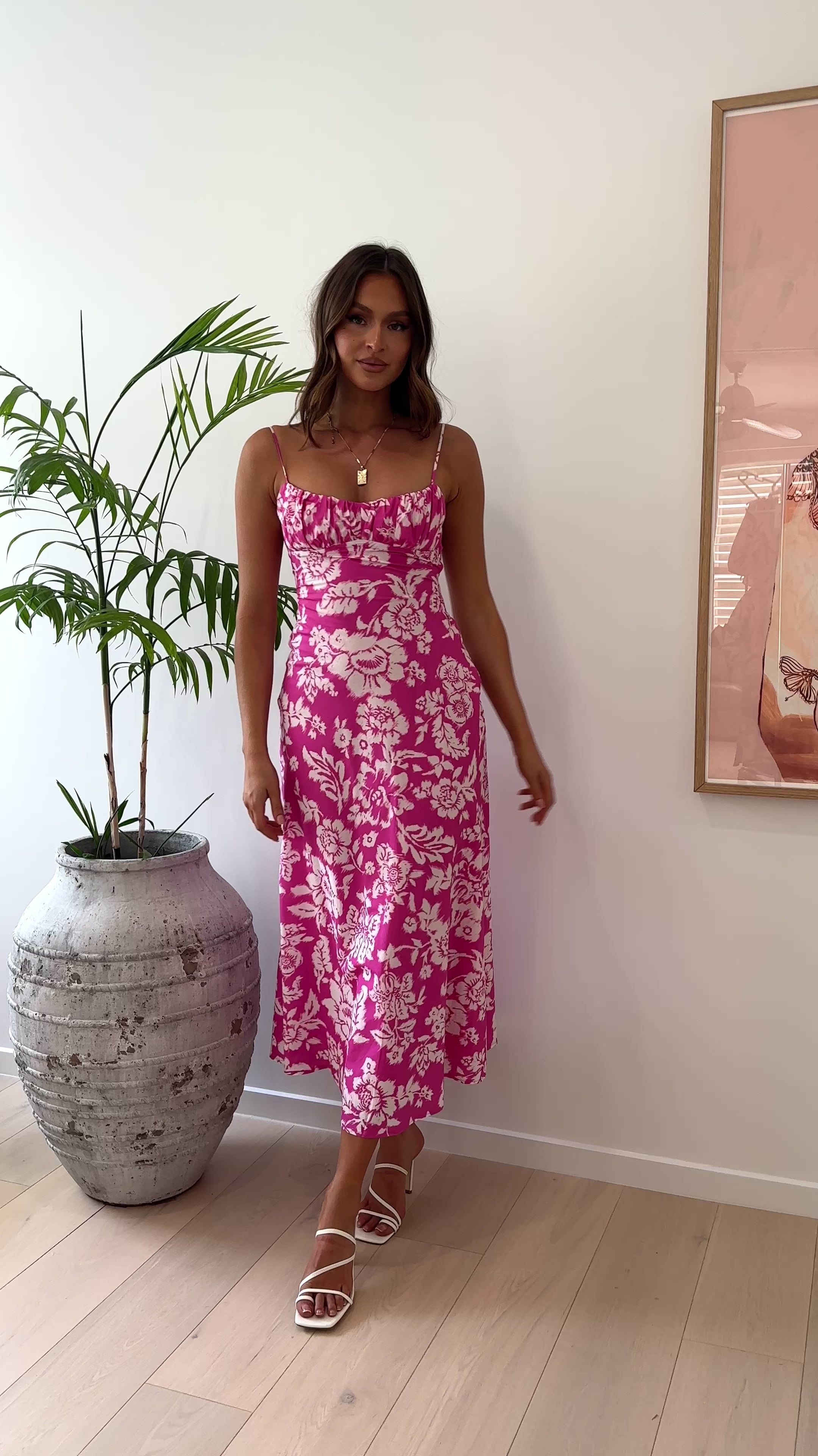 Load video: Margie Midi Dress - Fuchsia/White Floral - Billy J