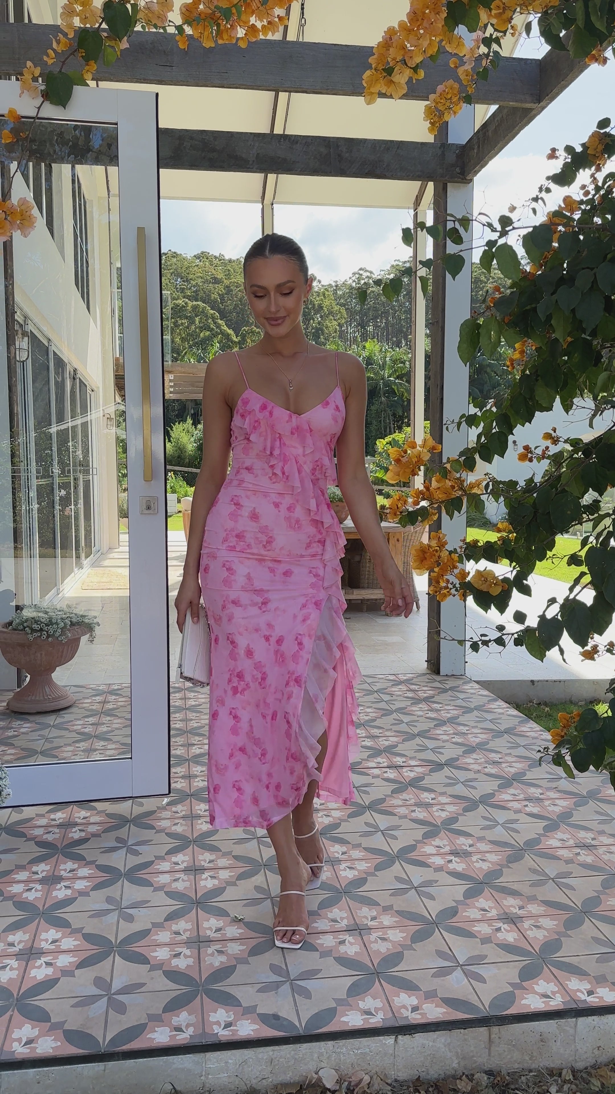 Load video: Debbie Midi Dress - Pink Floral - Billy J