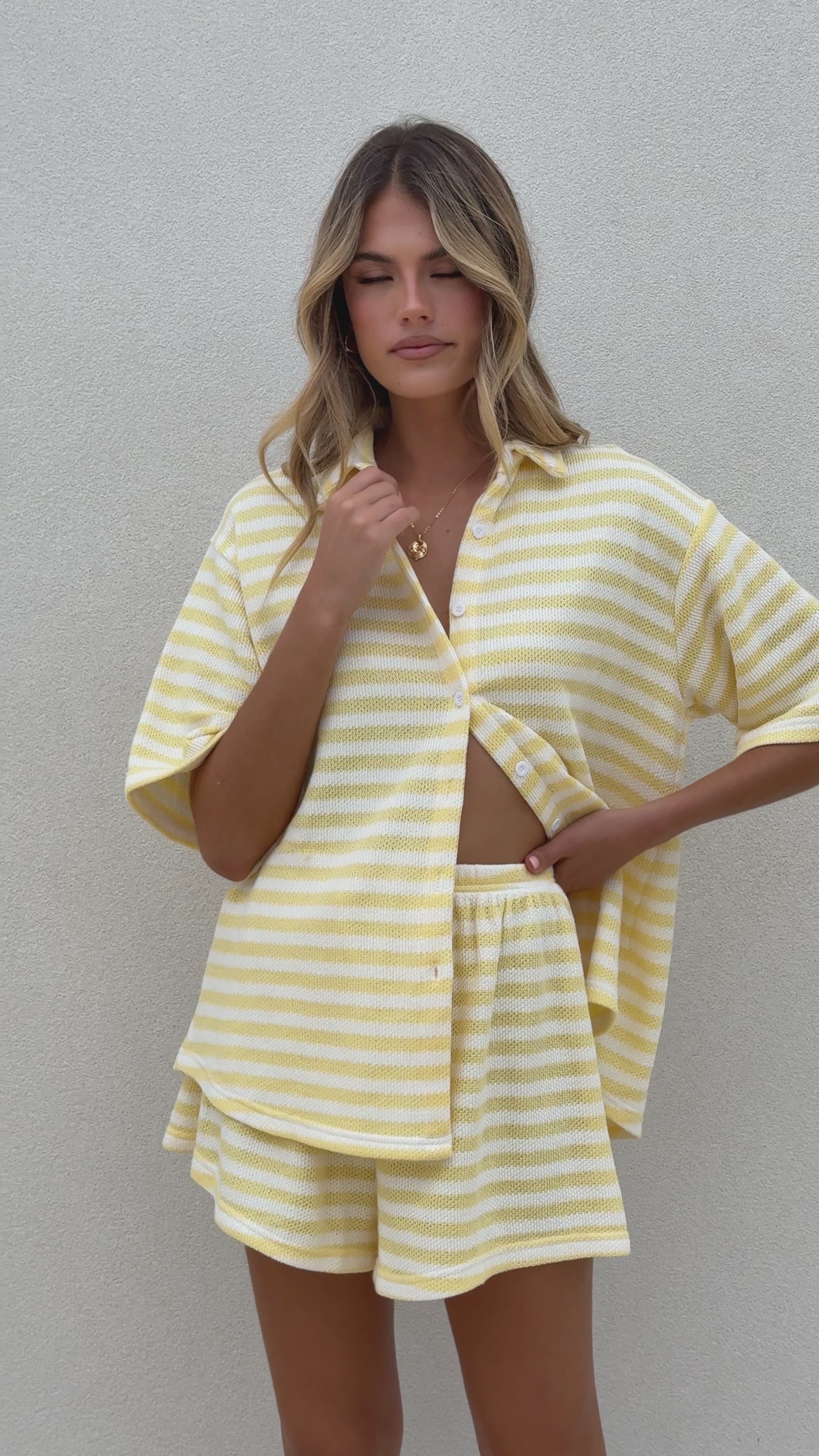 Load video: Romi Shirt and Shorts Set - Yellow Stripe - Billy J
