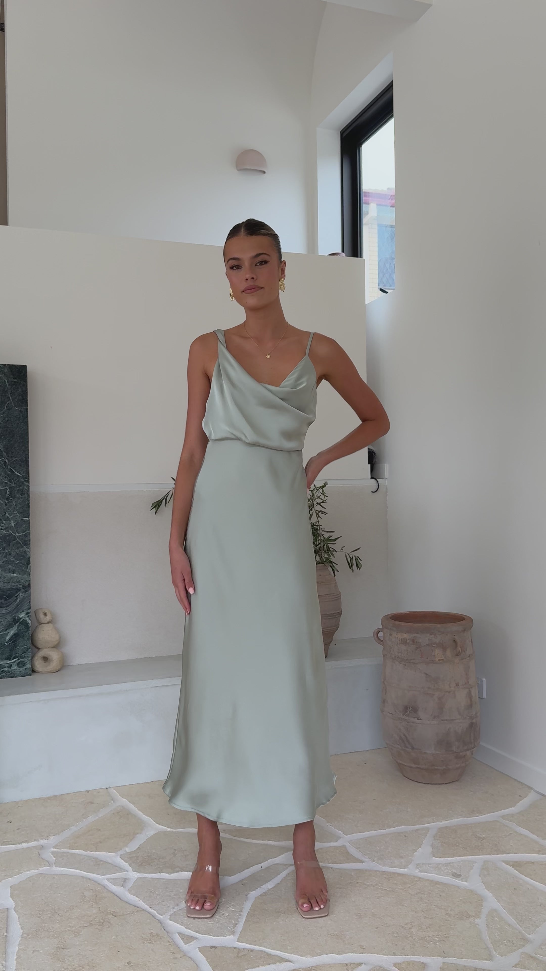 Load video: Audrey Maxi Dress - Olive - Billy J