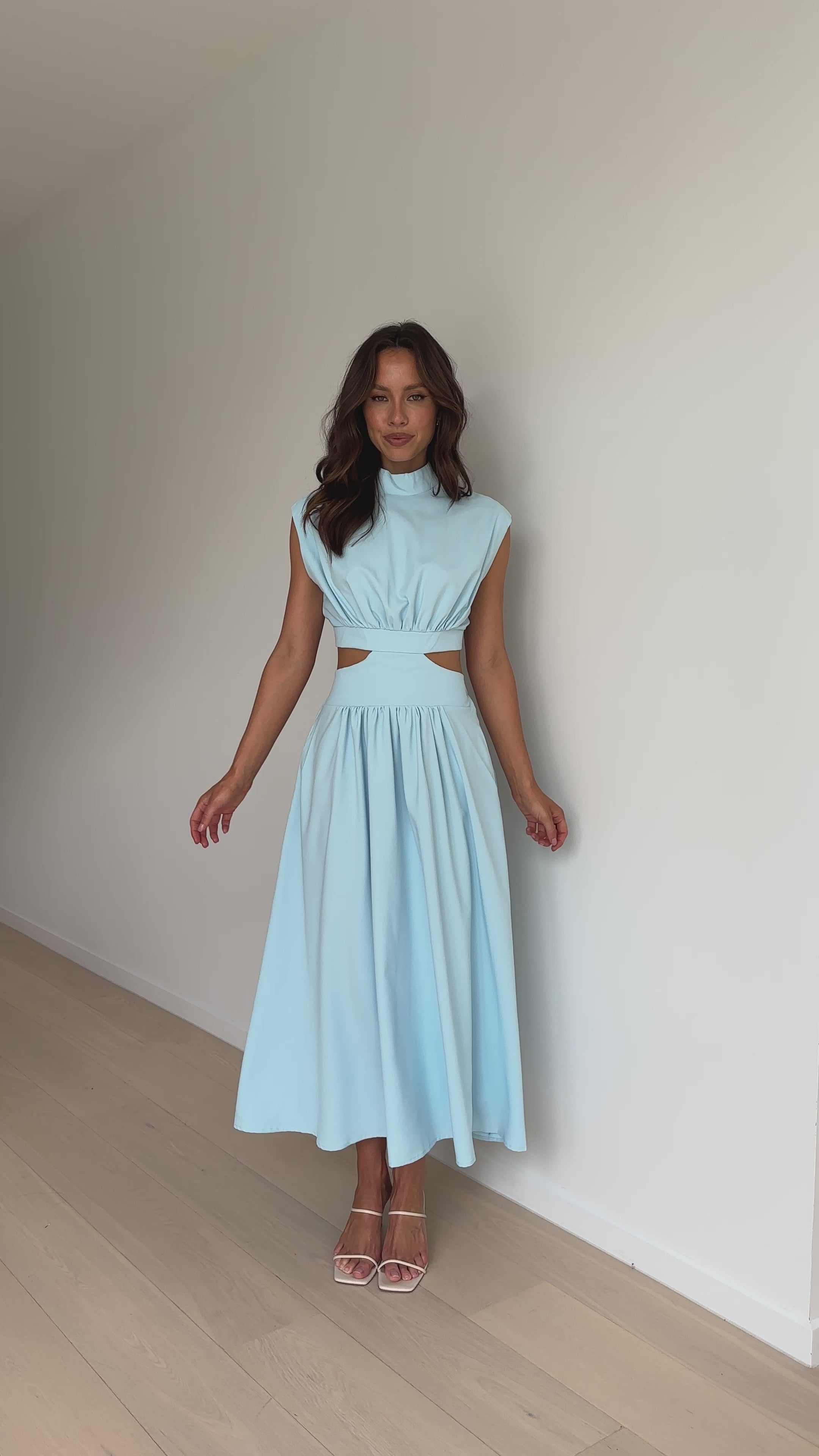 Load video: Maddison Midi Dress - Sky Blue - Billy J