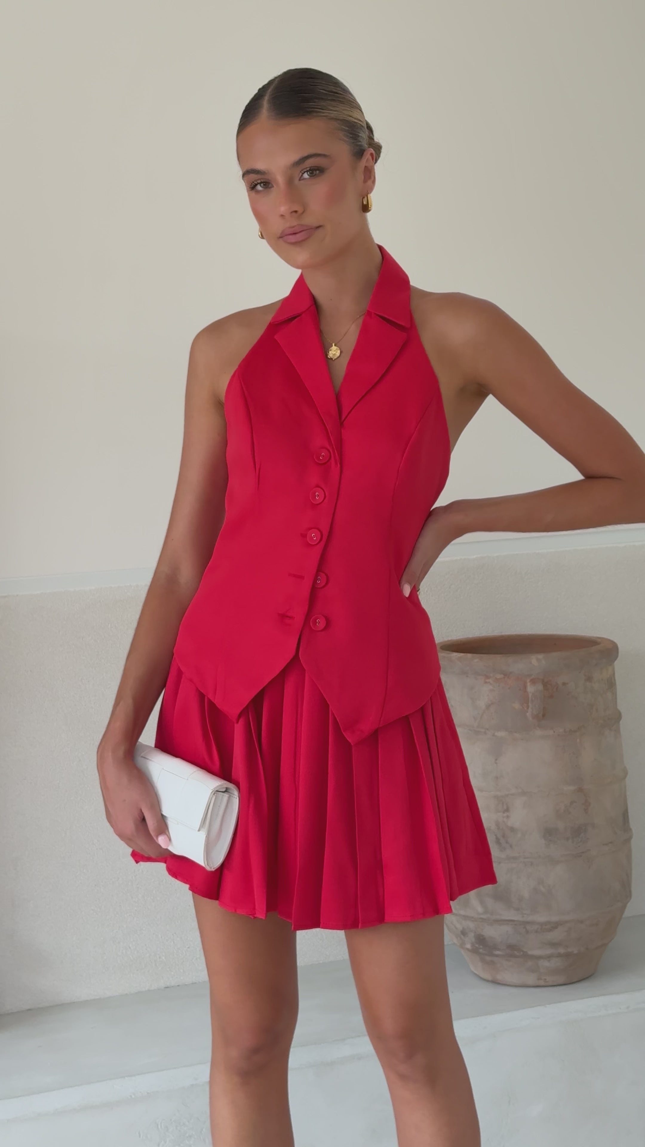 Load video: Yetta Vest Top - Red - Billy J