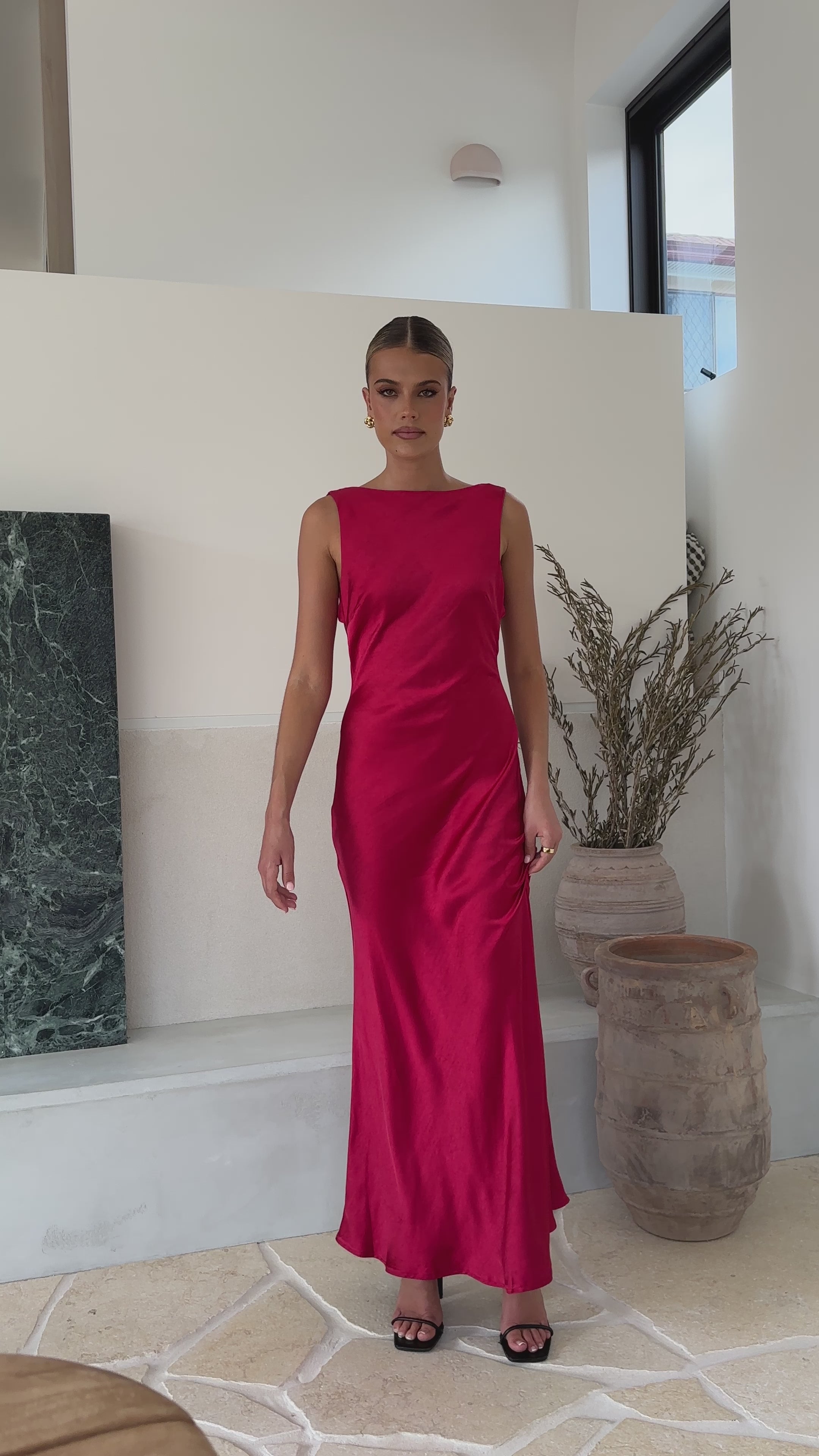 Load video: Barcelona Maxi Dress - Red - Billy J