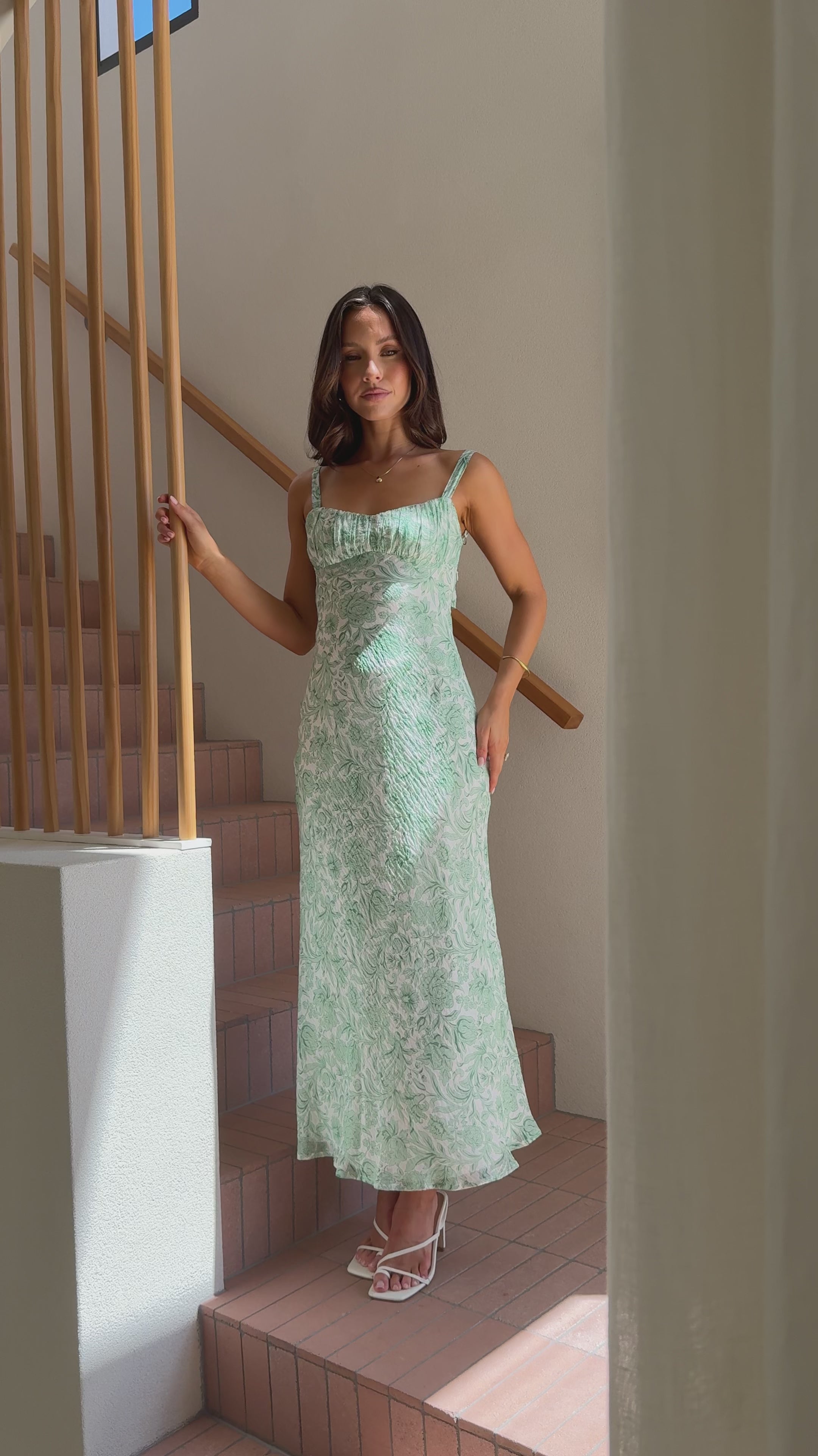 Load video: Margo Midi Dress - Green Flower - Billy J