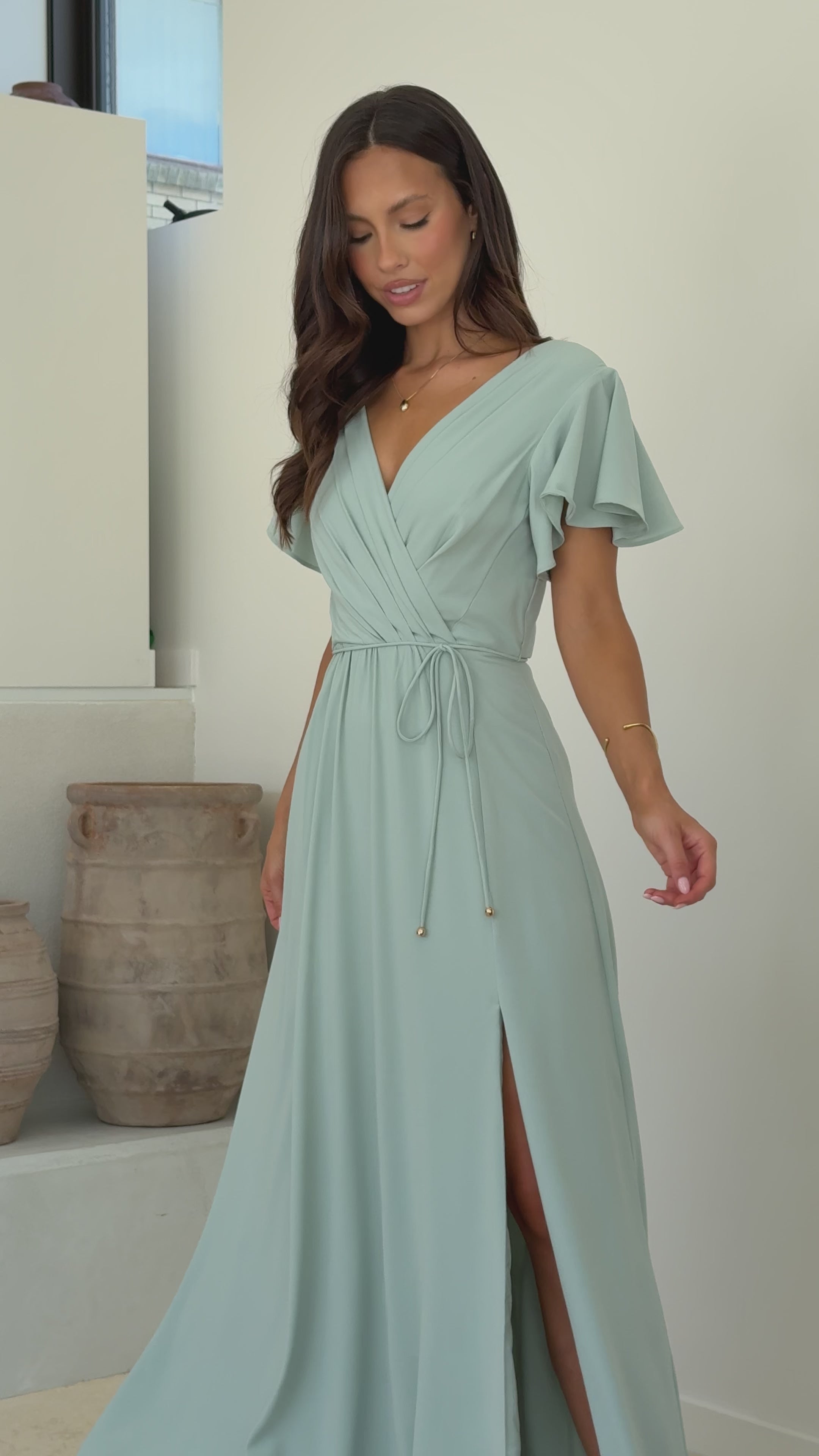 Load video: Charlize Maxi Dress - Sage - Billy J