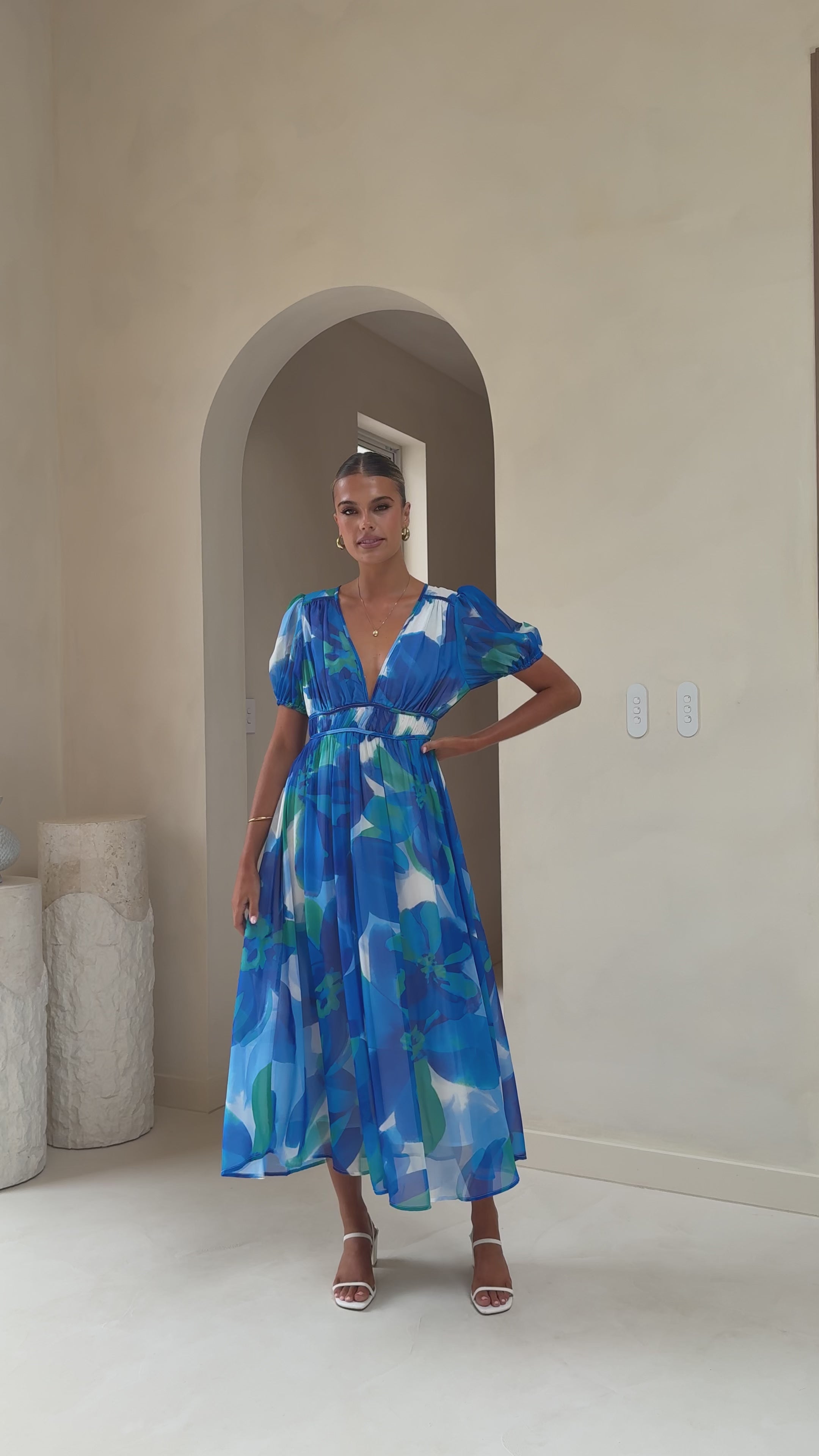 Load video: Ilah Maxi Dress - Blue/Green - Billy J