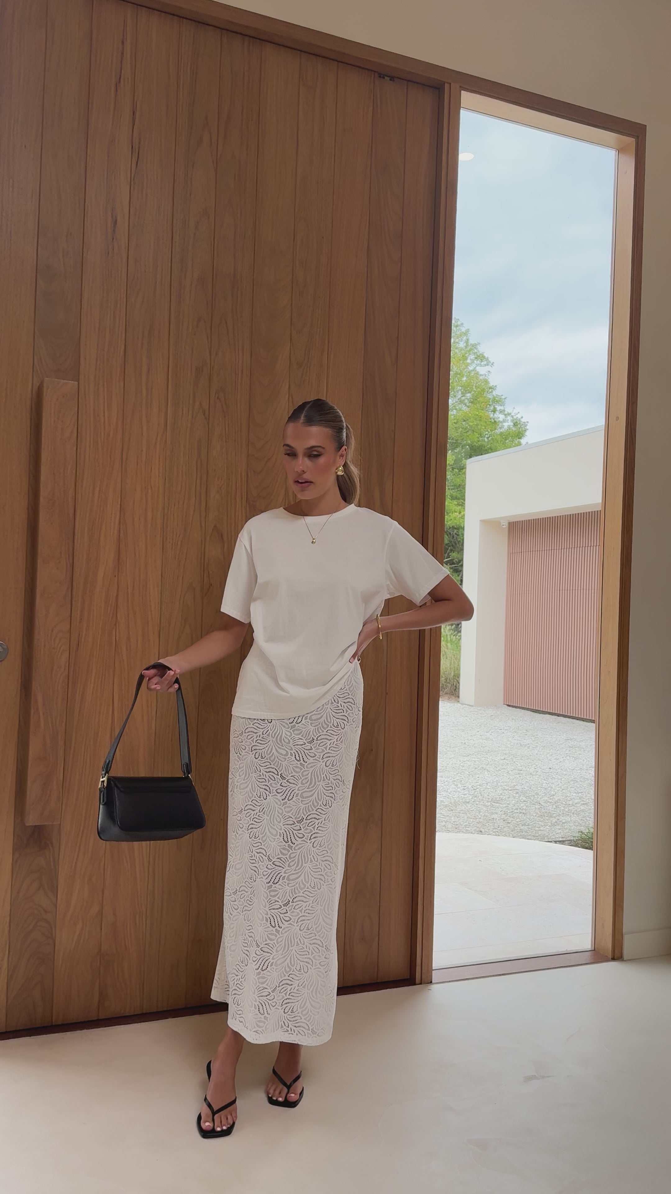 Load video: Louisa Lace Maxi Skirt - White - Billy J