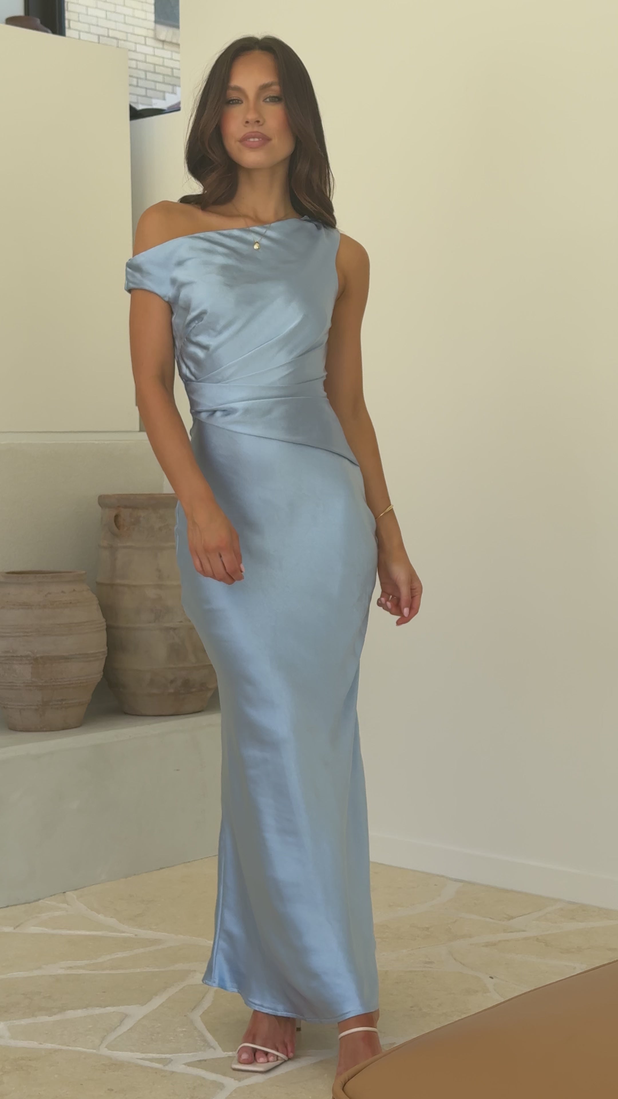 Load video: Auria Off Shoulder Maxi Dress - Blue - Billy J
